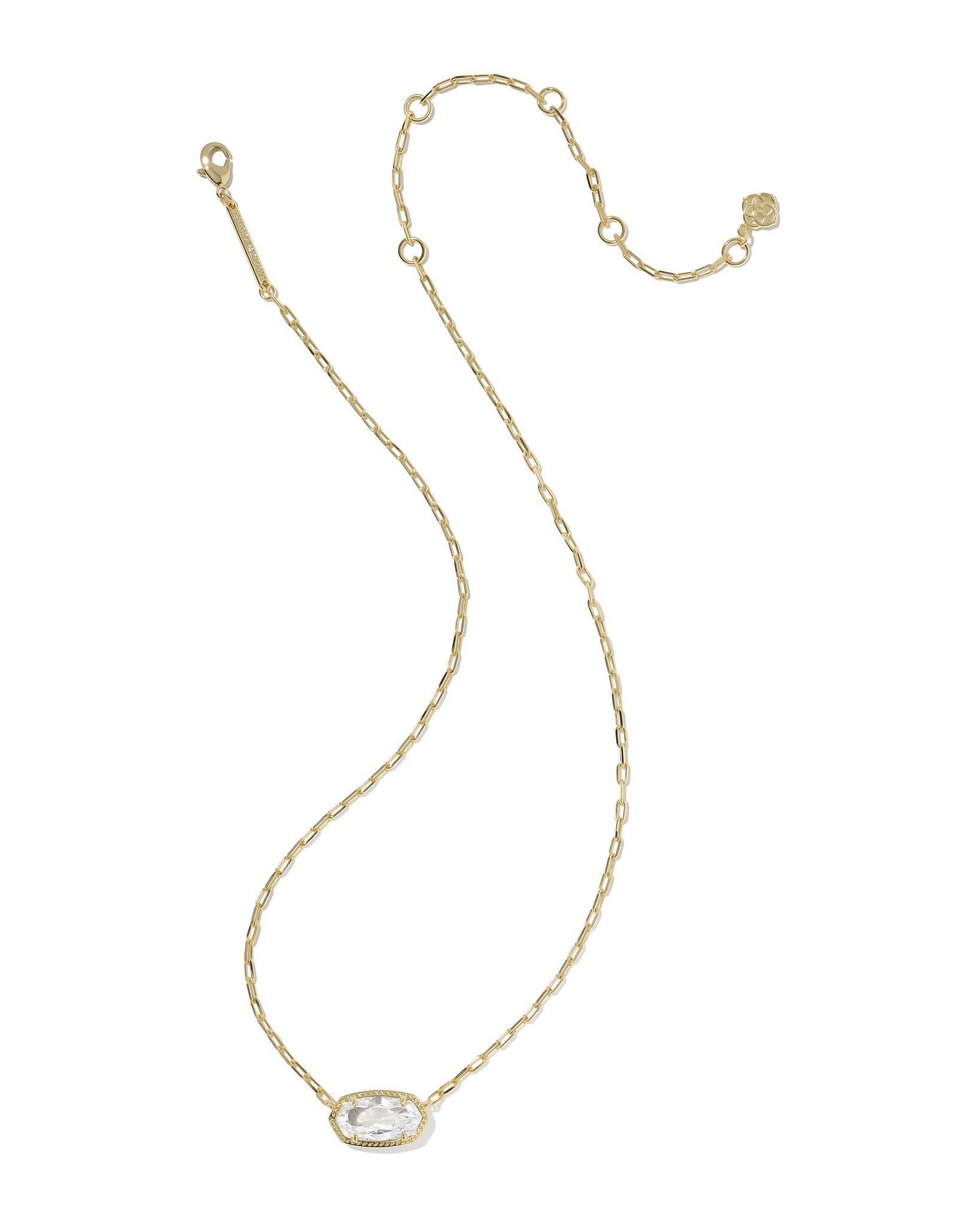 Kendra Scott Elisa Luxe Oval Pendant Necklace in White CZ and Gold Plated