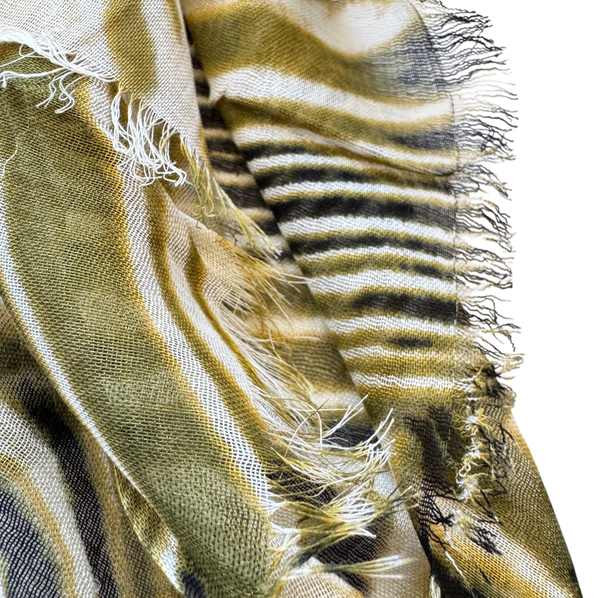 Blue Pacific Animal Safari Silk and Linen Neckerchief Scarf in Olive Green Zebra Print