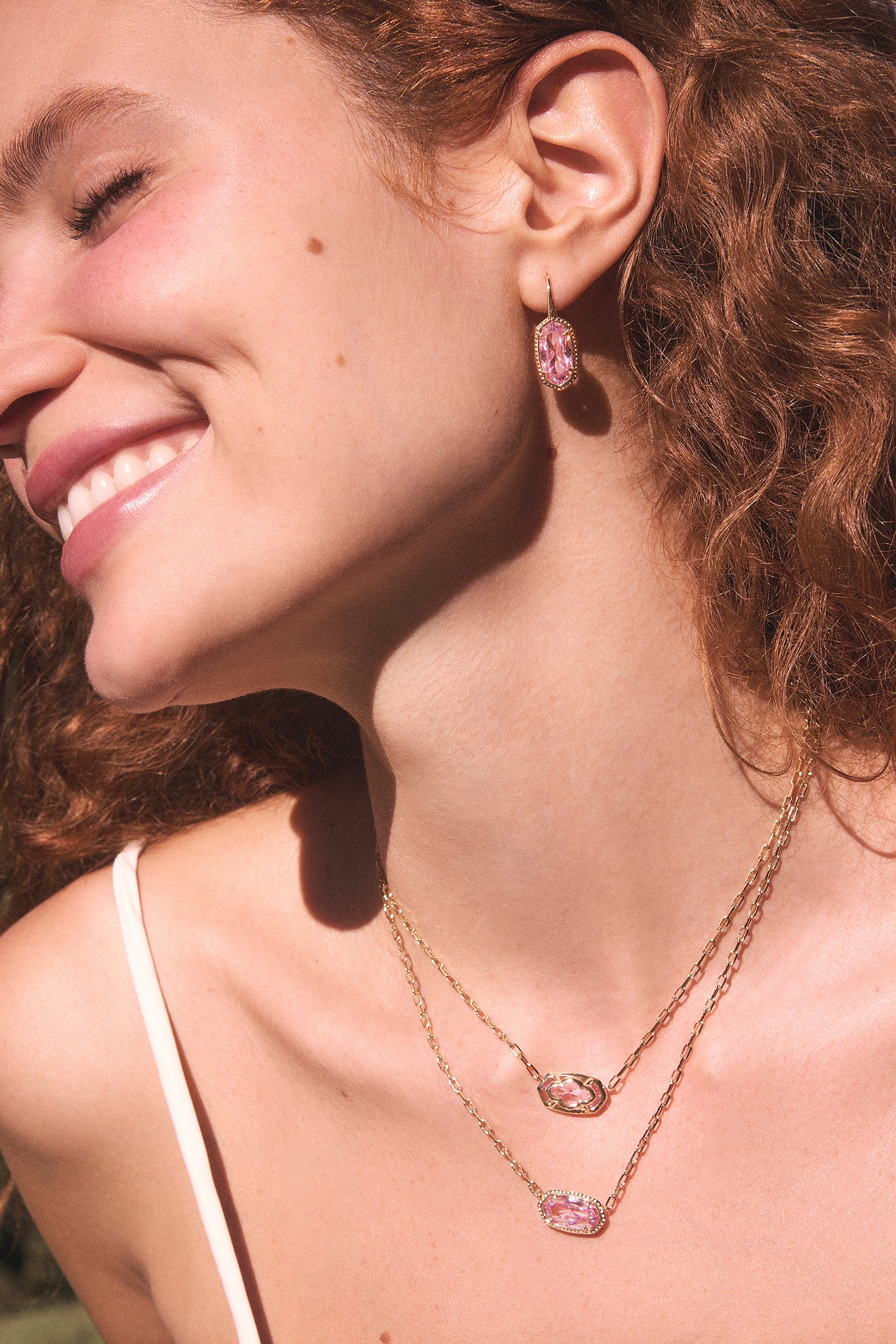 Kendra Scott Elisa Luxe Oval Pendant Necklace in Light Pink CZ and Gold Plated