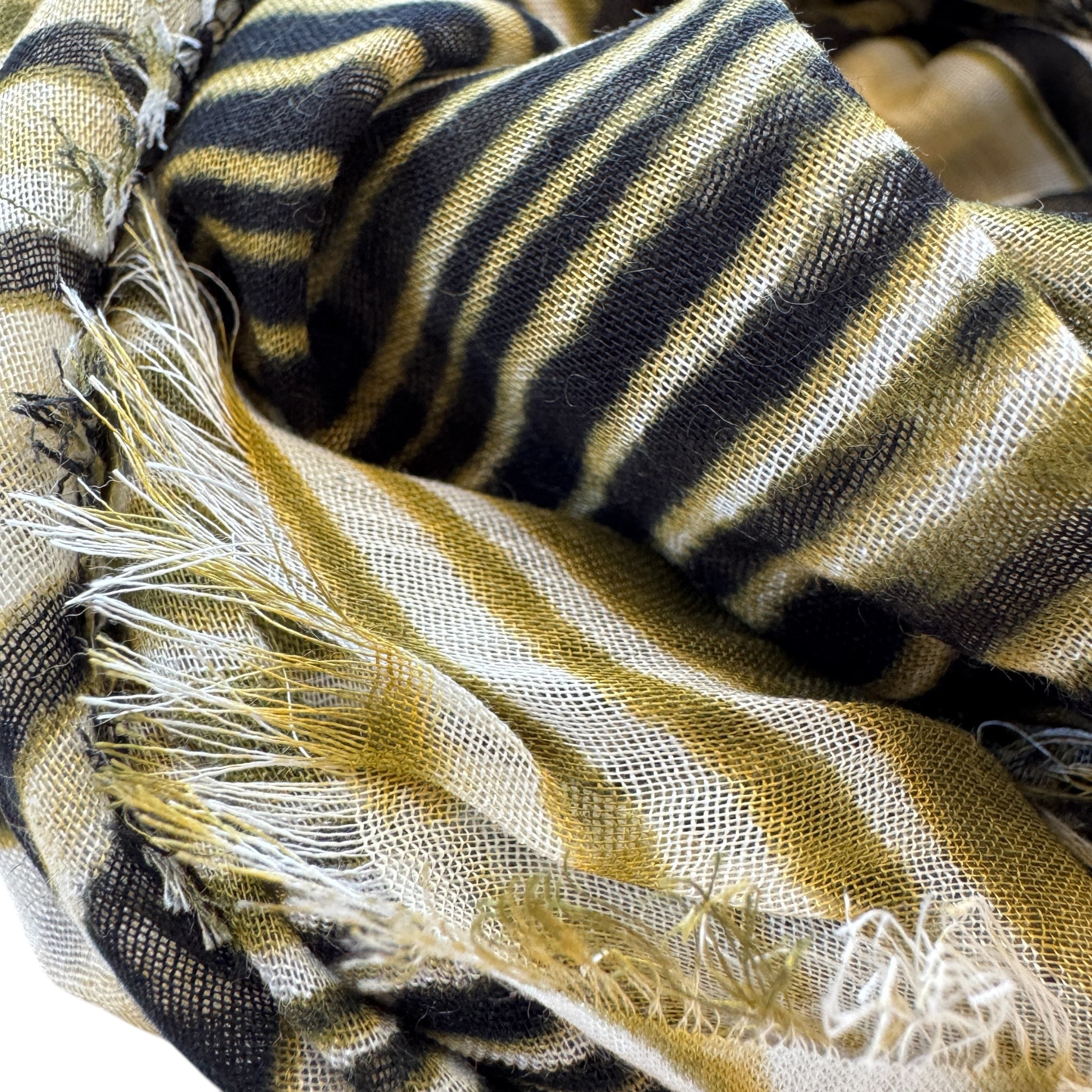 Blue Pacific Animal Safari Silk and Linen Neckerchief Scarf in Olive Green Zebra Print