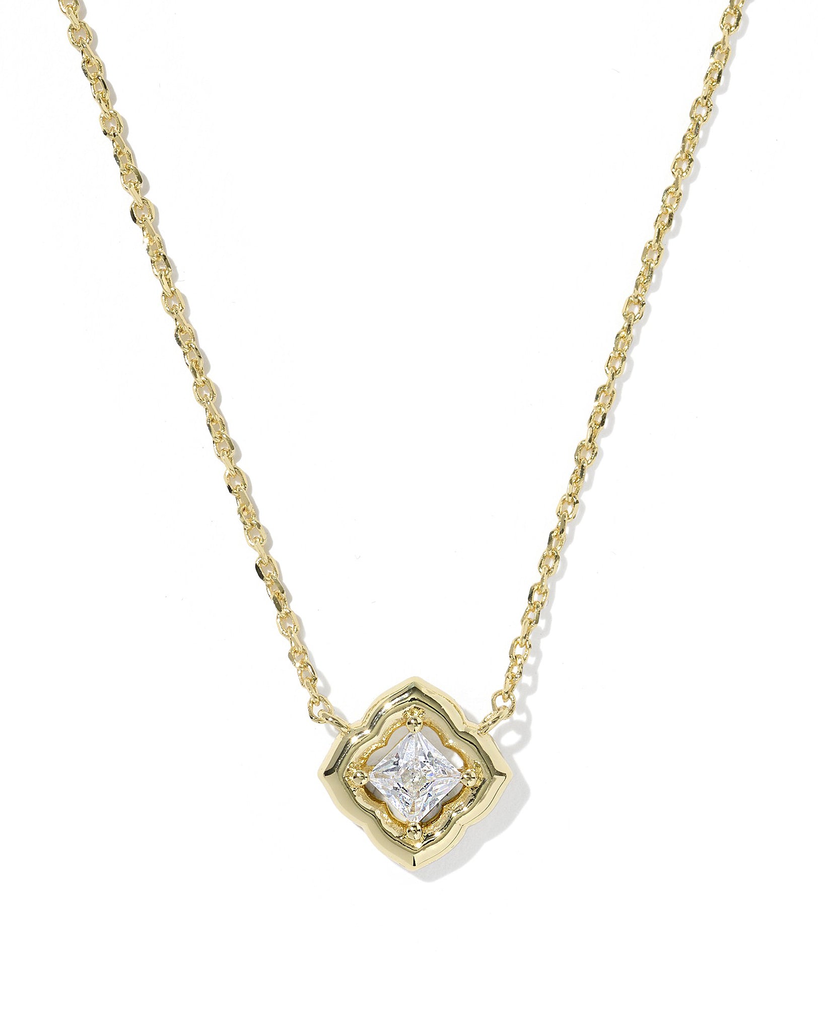 Kendra Scott Mallory Crystal Short Pendant Necklace in White CZ and Gold