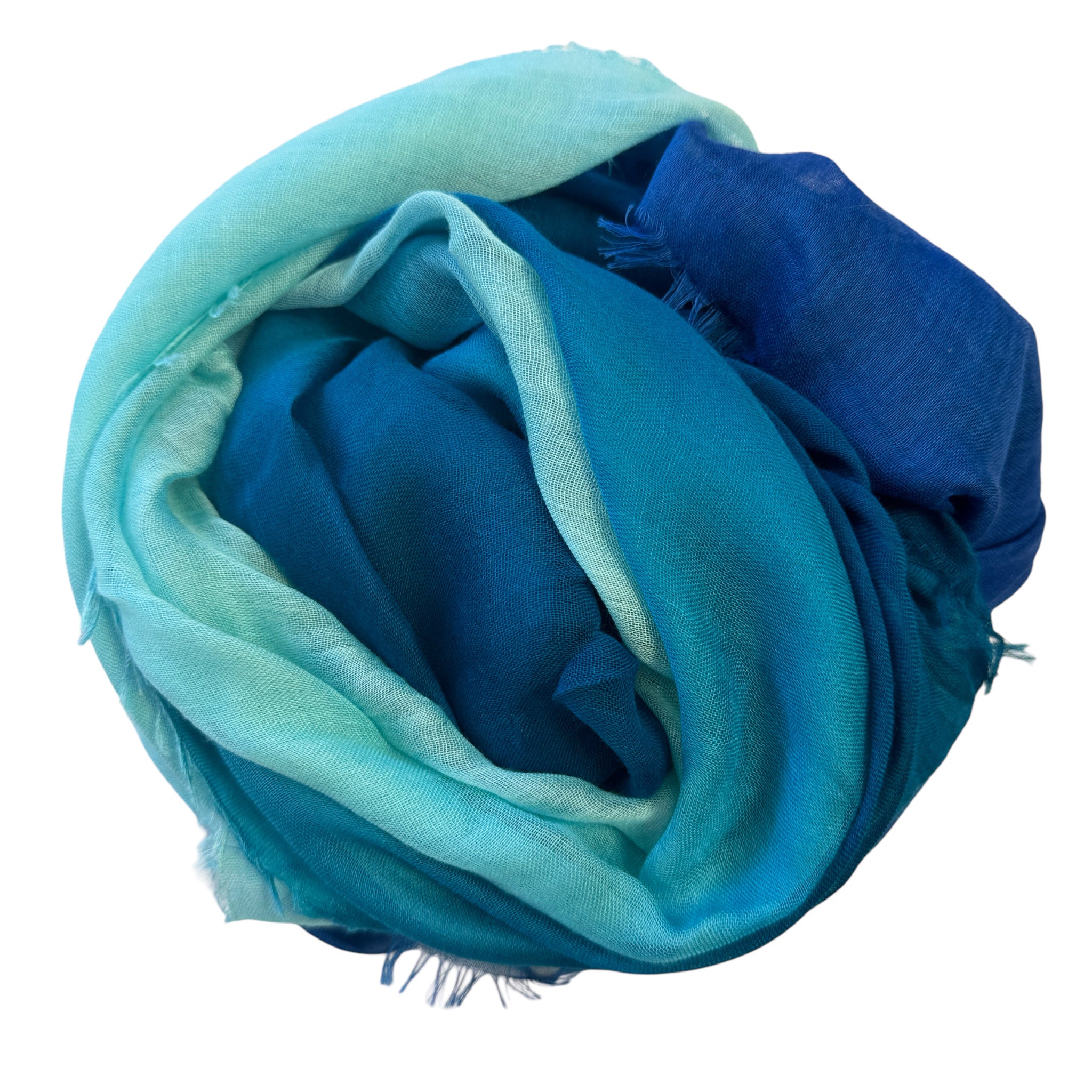 Blue Pacific Dream Cashmere and Silk Scarf in Aqua Teal and Cobalt Blue 47 x 37