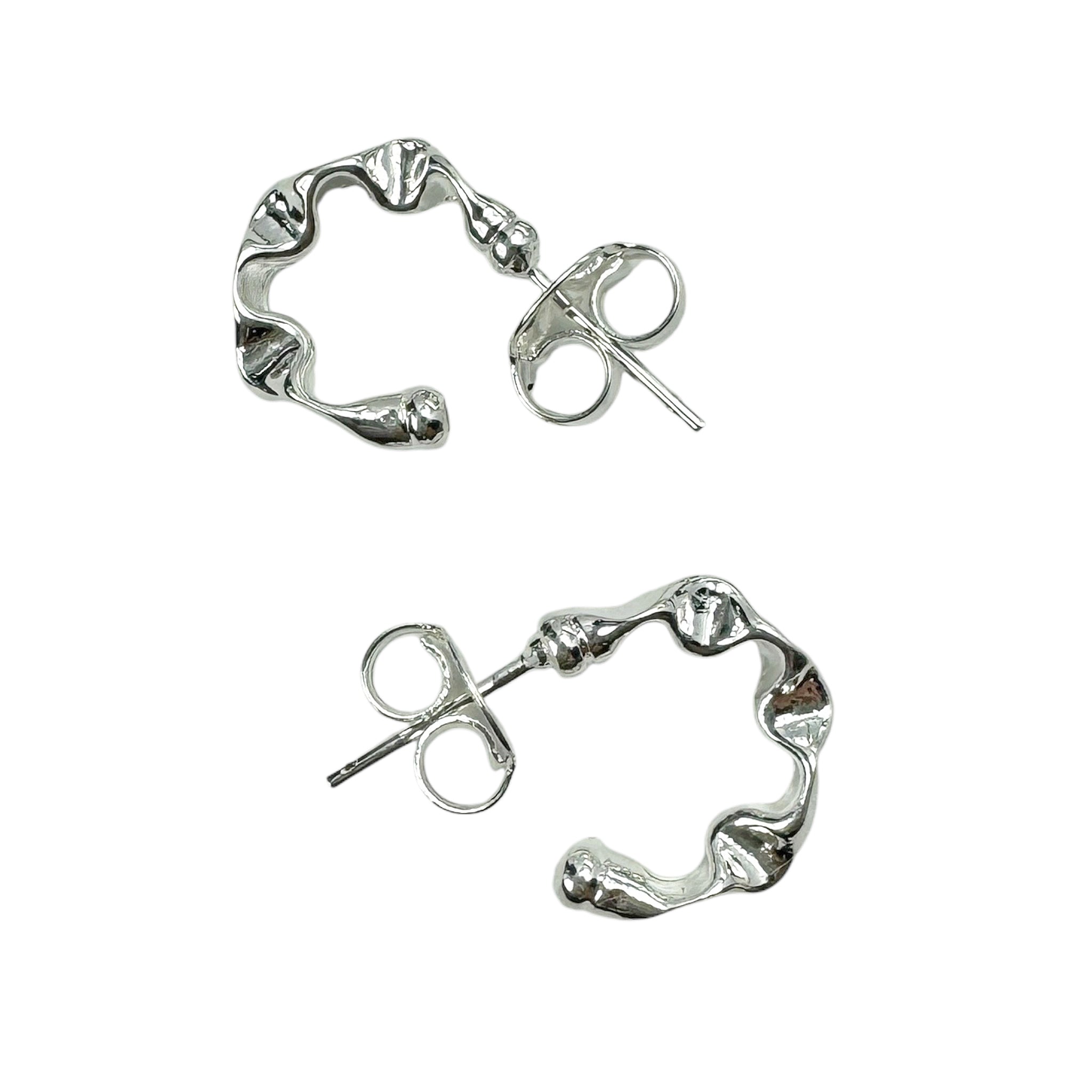 Sheila Fajl Petite Wrinkled Hoop Earrings in Polished Silver Plated