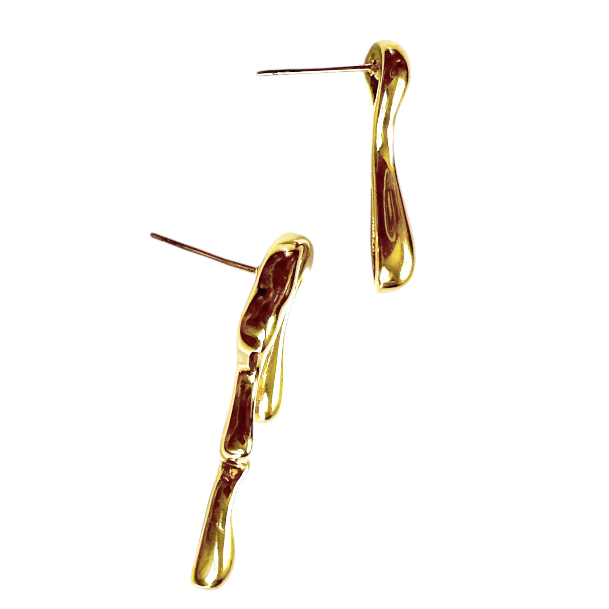 Peter and June Vice Versa Asymmetrical Drip Stud Drop Earrings in Polished 18k Gold Plated