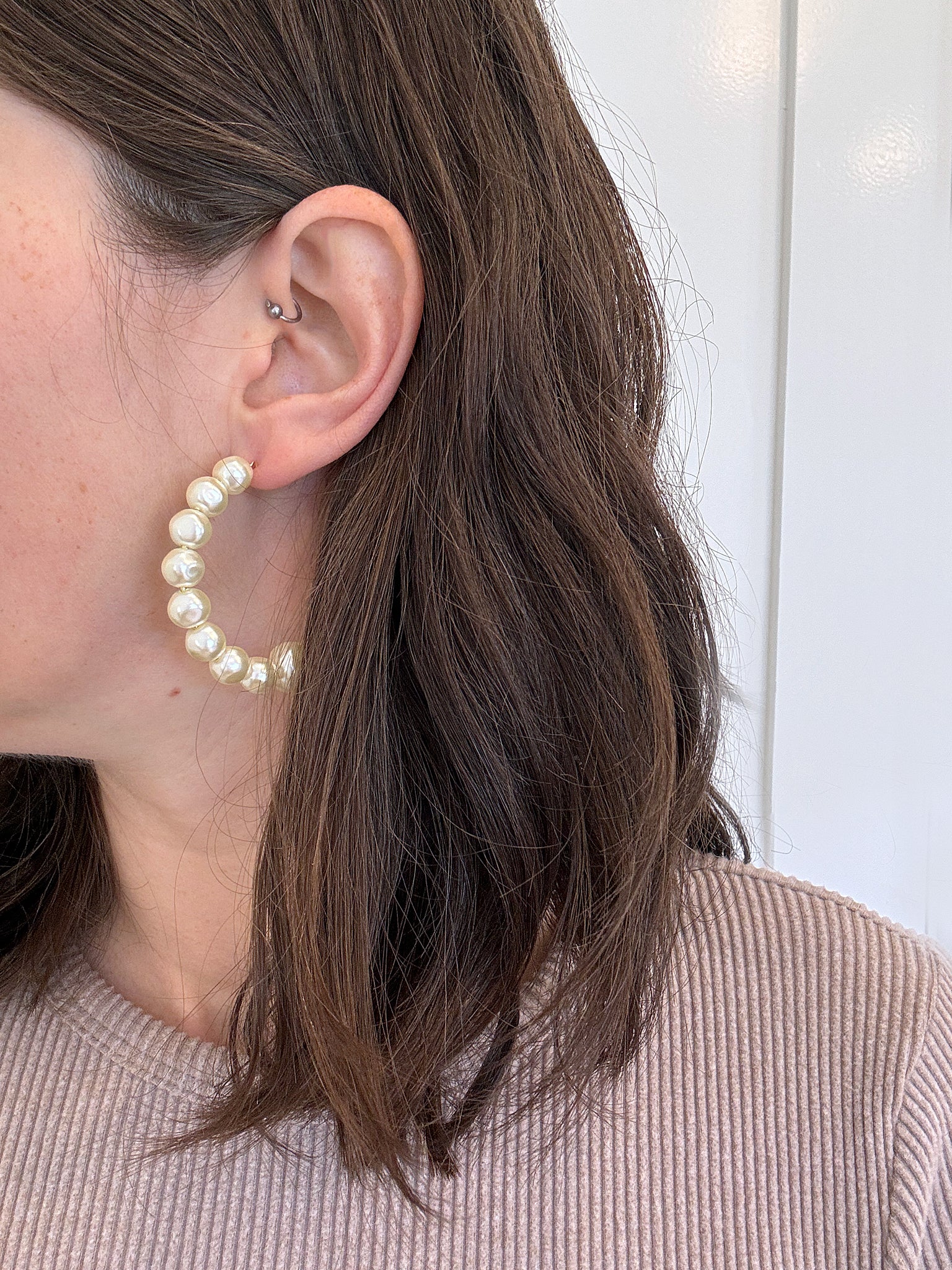 Sheila Fajl Nubia Pearl Statement Hoop Earrings in Ivory Pearl and Polished Gold Plated