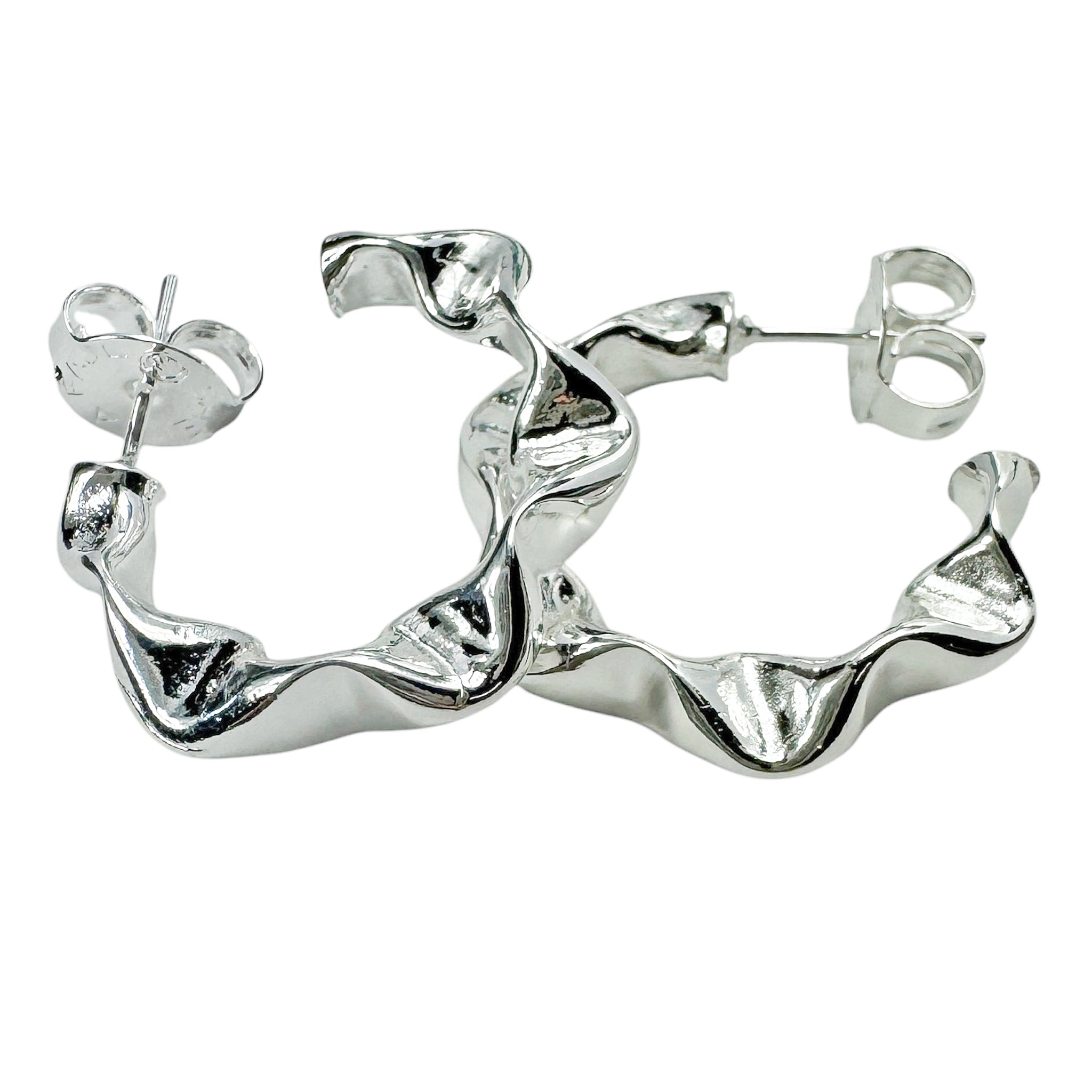 Sheila Fajl Wrinkled Hoop Earrings in Polished Silver Plated