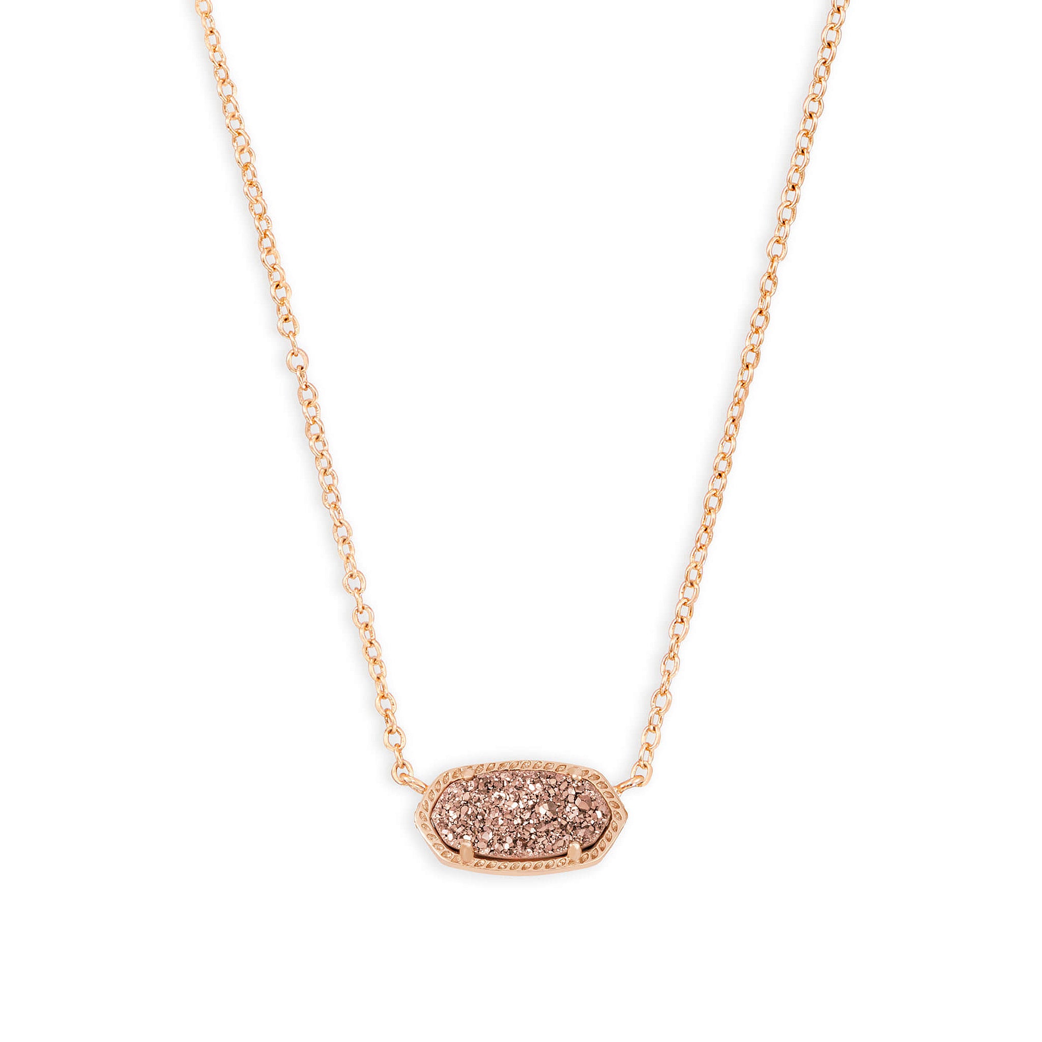 Kendra Scott Elisa Oval Pendant Necklace in Rose Gold Drusy and Rose Gold