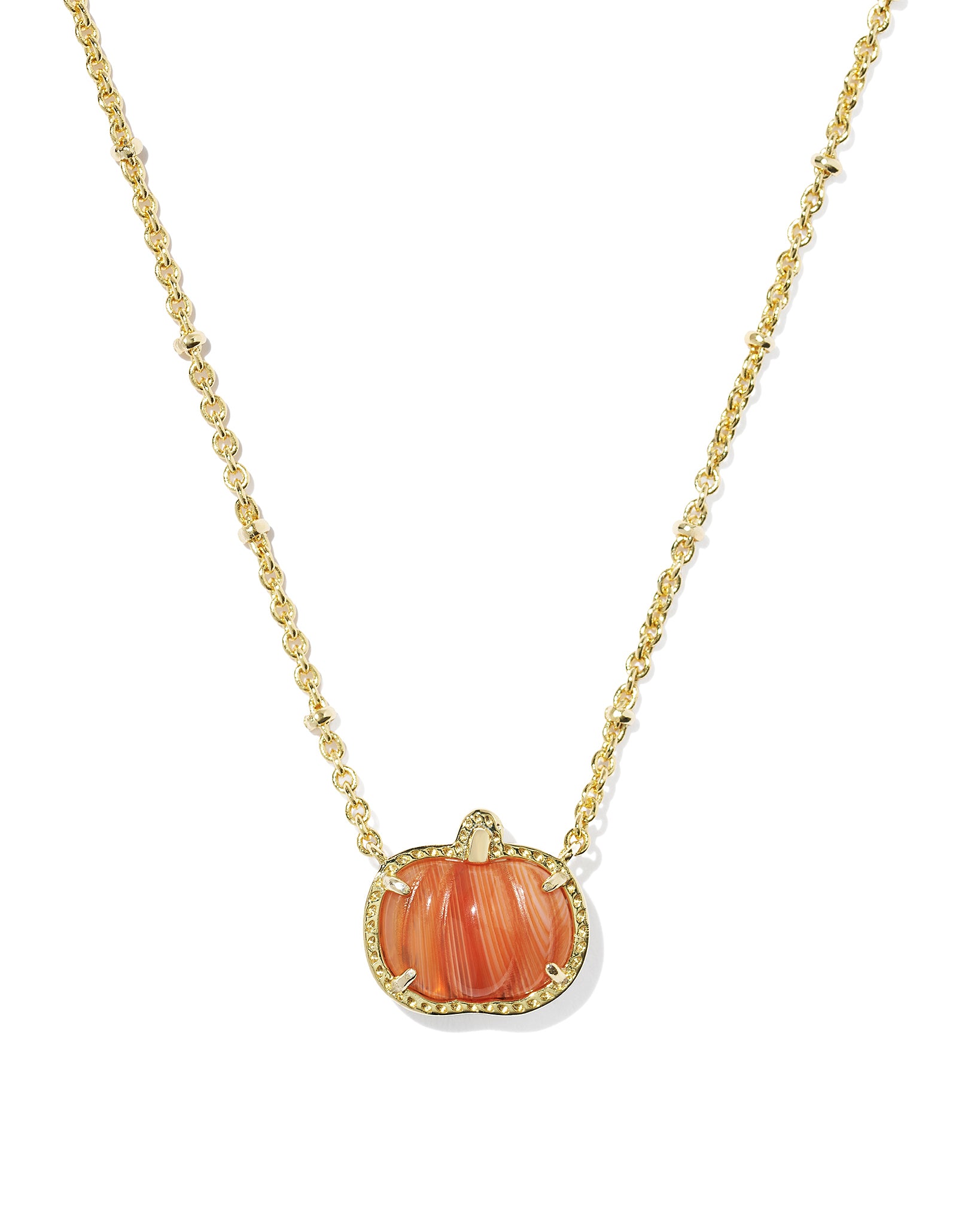Kendra Scott Pumpkin Short Pendant Necklace in Orange Banded Agate and Rhodium