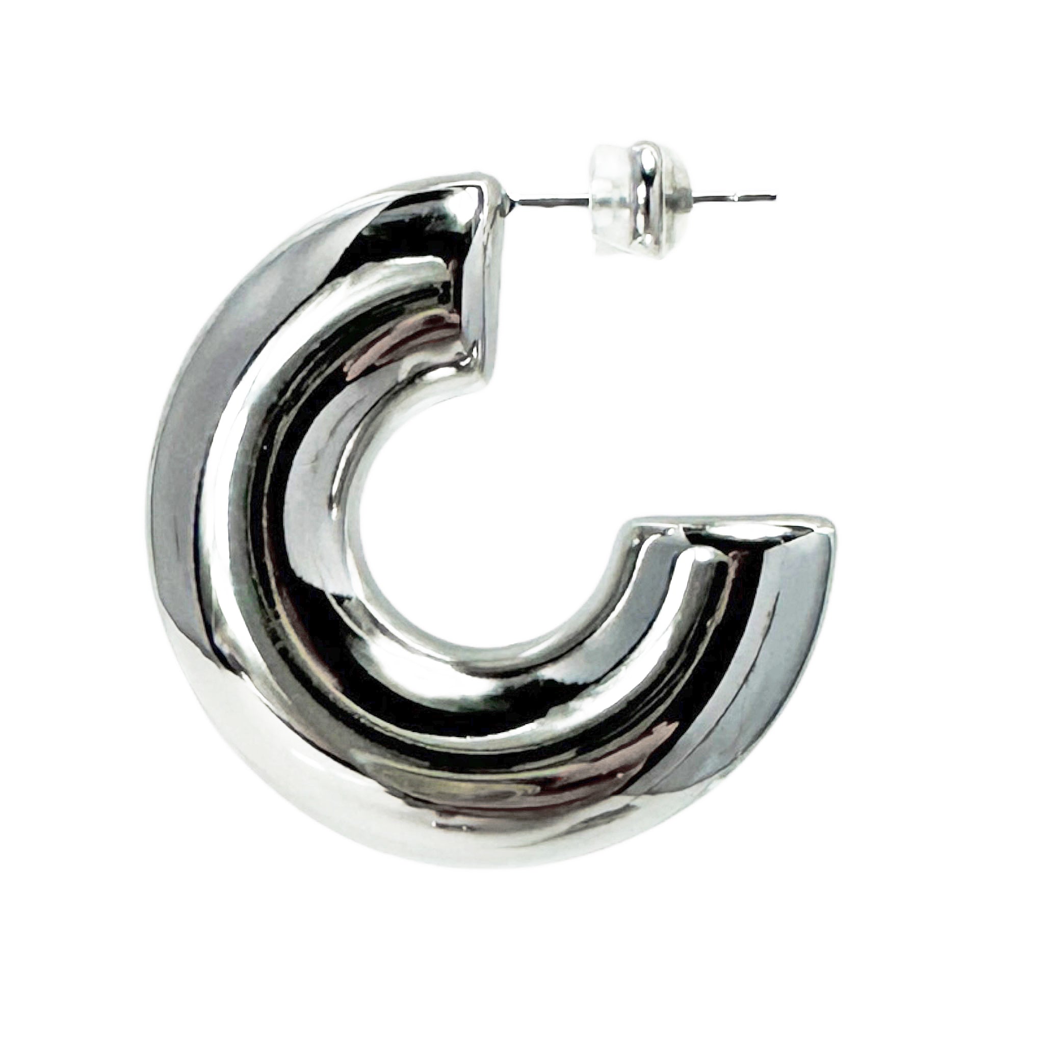 Luv AJ Noemi Chunky Thick Hollow Hoop Earrings in Polished Rhodium Silver Plated