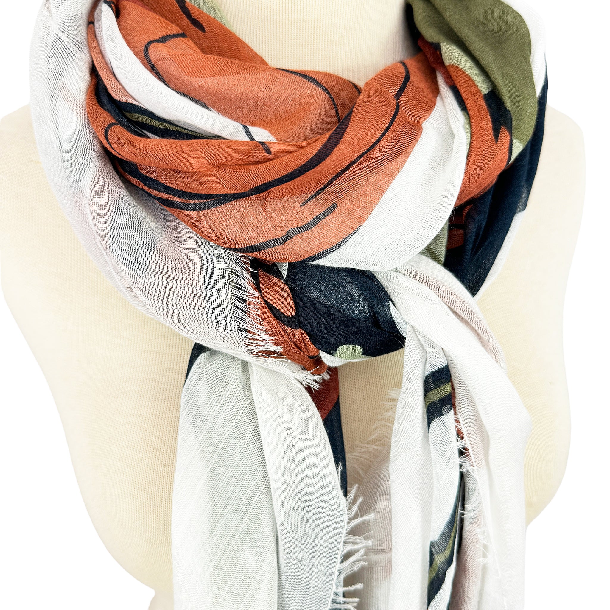 Blue Pacific Micromodal Vintage Vineyard Sonoma Scarf in Rust Olive and Black
