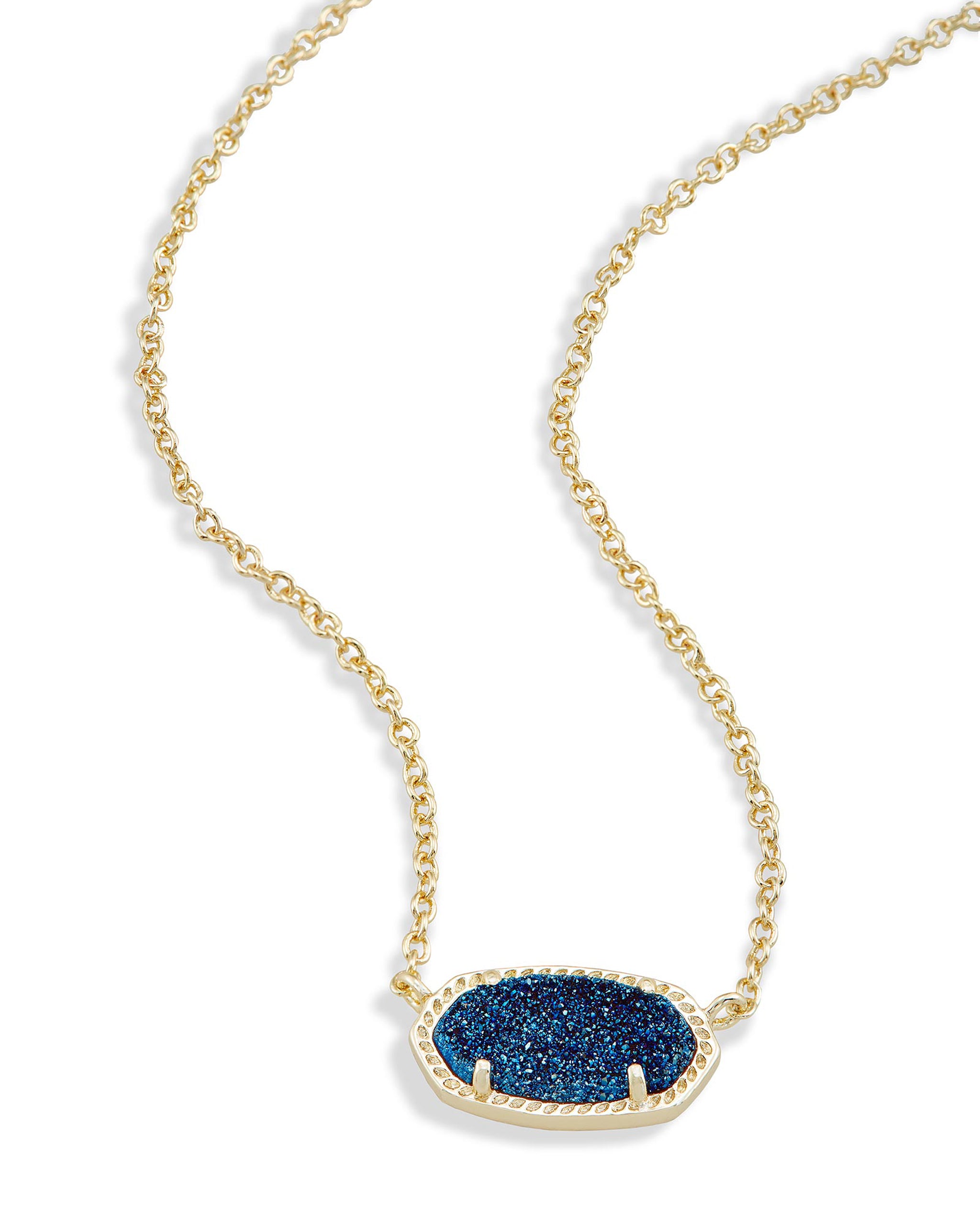 Kendra Scott Elisa Oval Pendant Necklace in Blue Drusy and Gold Plated