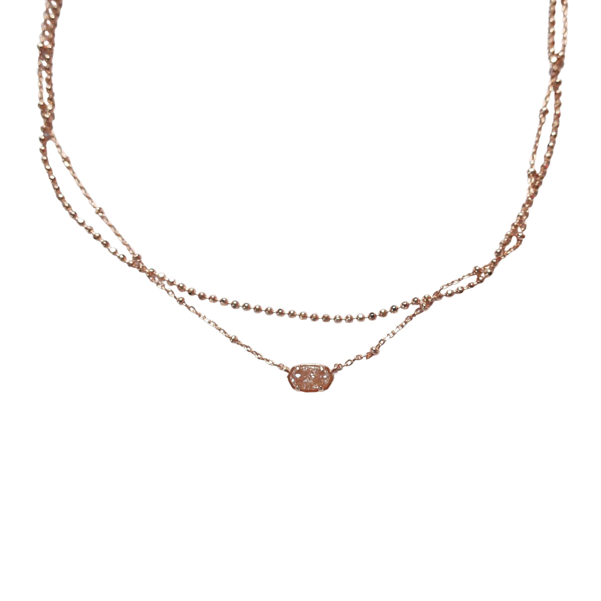 Kendra Scott Emilie Oval Multi Strand Necklace in Sand Drusy and Rose Gold