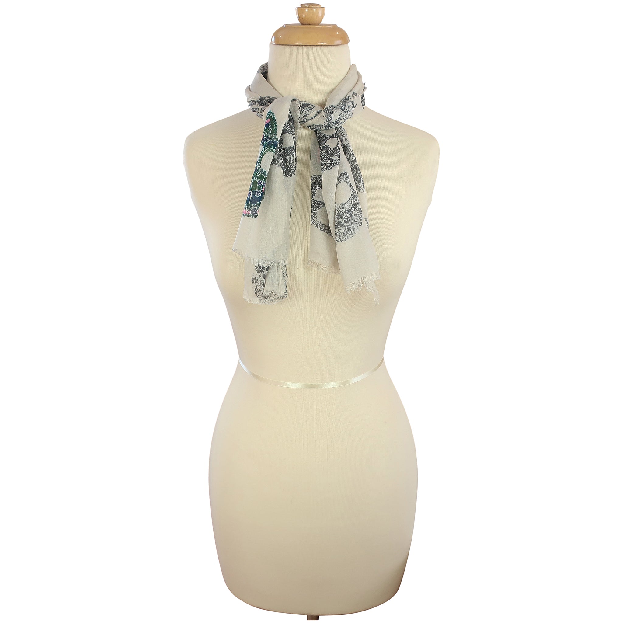 Blue Pacific Frida Cashmere and Silk Sugar Skull Neckerchief Scarf in Champagne