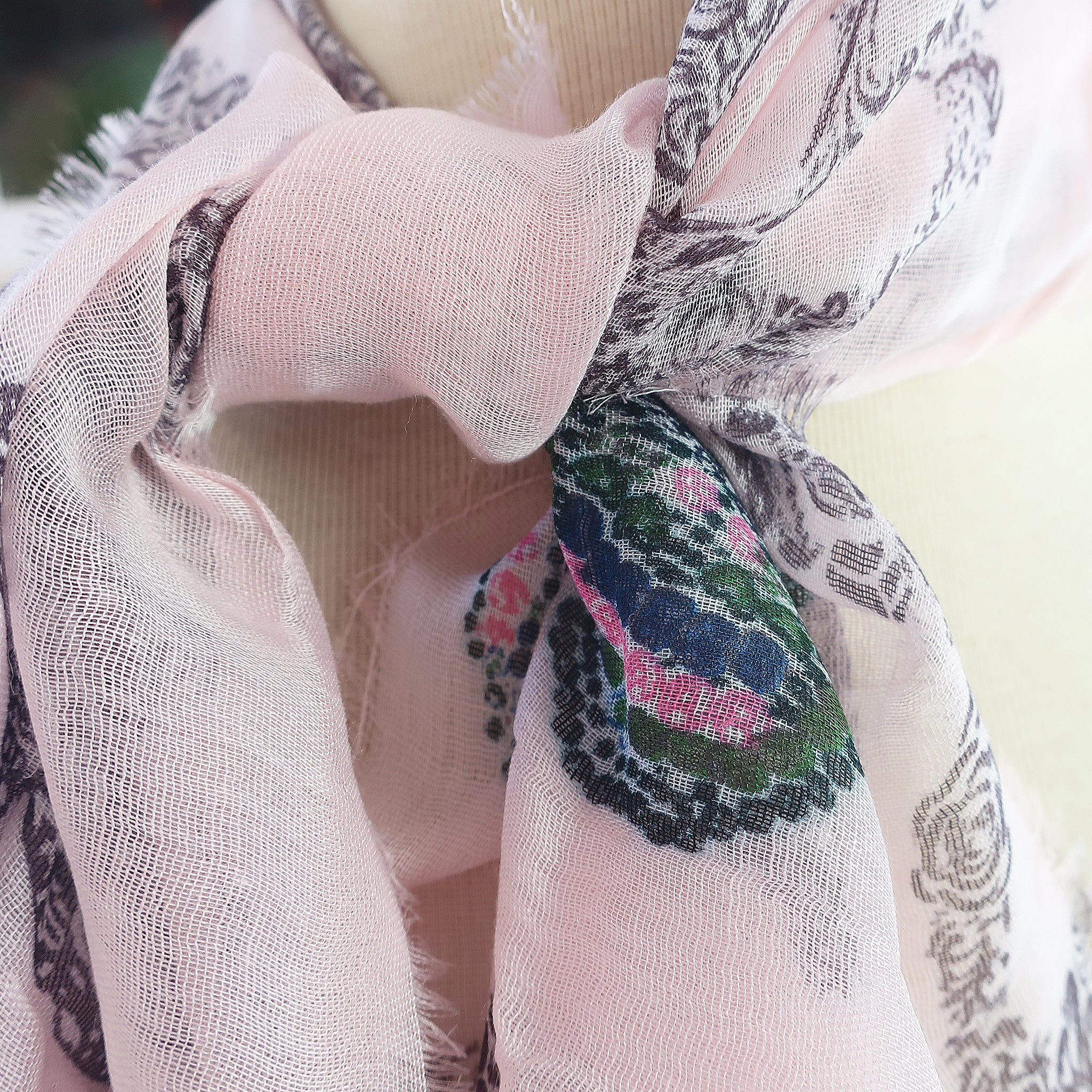 Blue Pacific Frida Cashmere and Silk Sugar Skull Neckerchief Scarf in Heavenly Pink