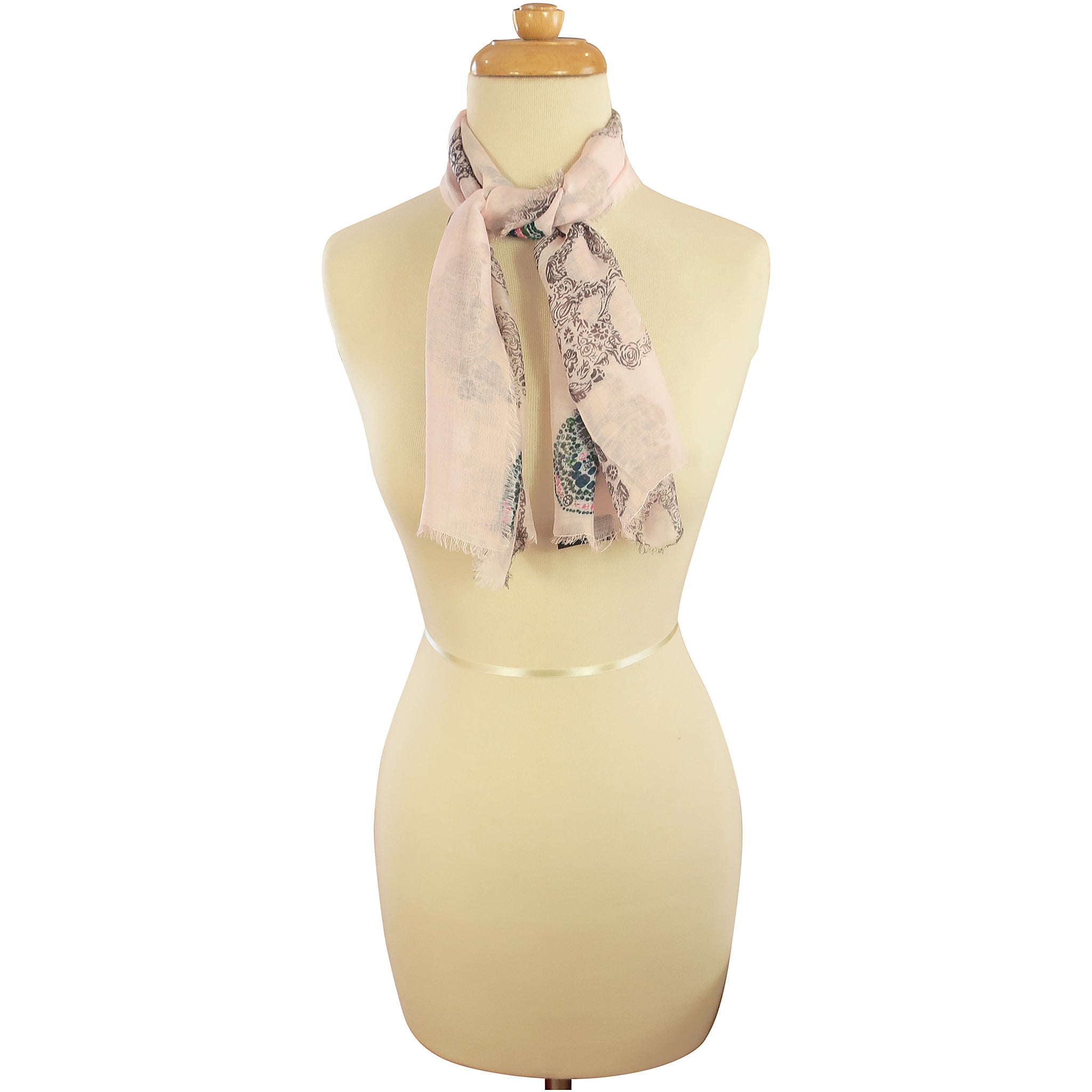 Blue Pacific Frida Cashmere and Silk Sugar Skull Neckerchief Scarf in Heavenly Pink