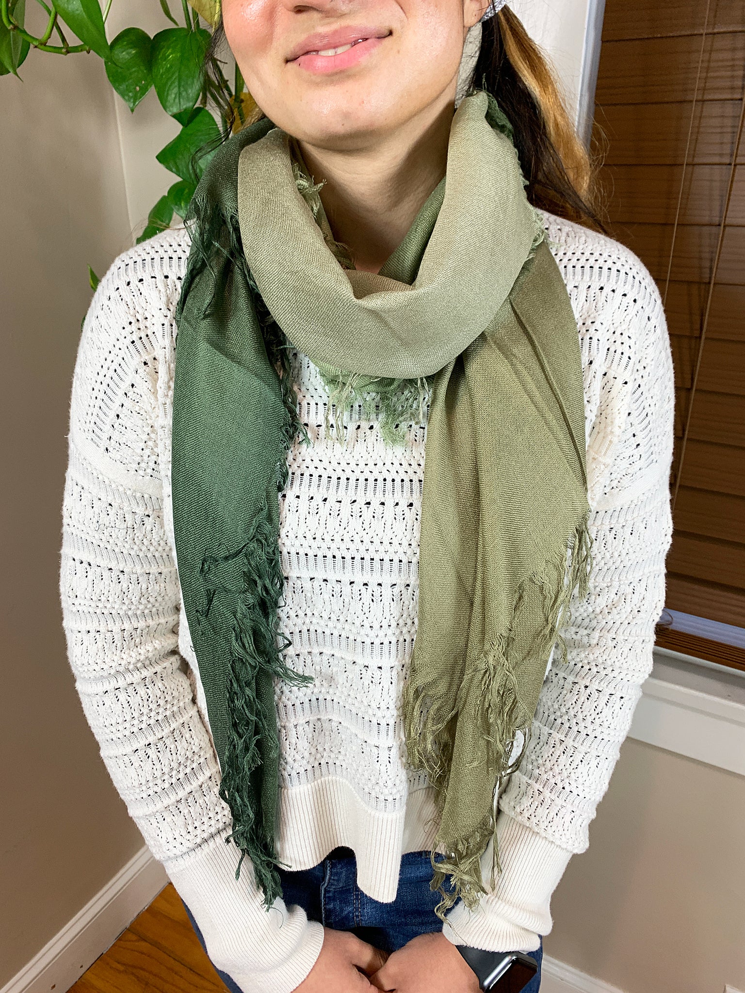 Blue Pacific Tissue Solid Micromodal Cashmere Scarf in Olive and Moss 28 x 60