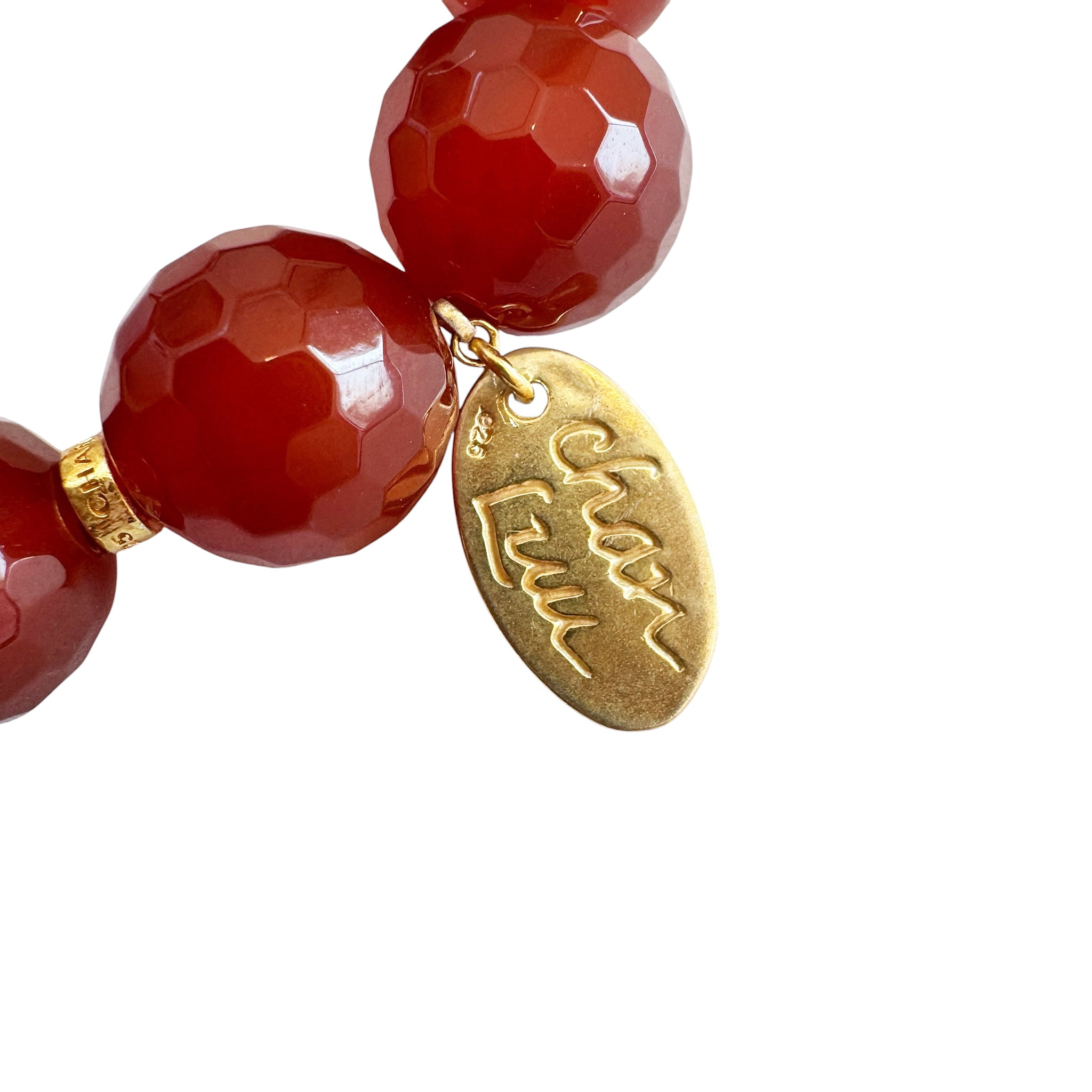 Chan Luu Large Stone Stretch Bracelet in Faceted Carnelian and 18k Gold Vermeil