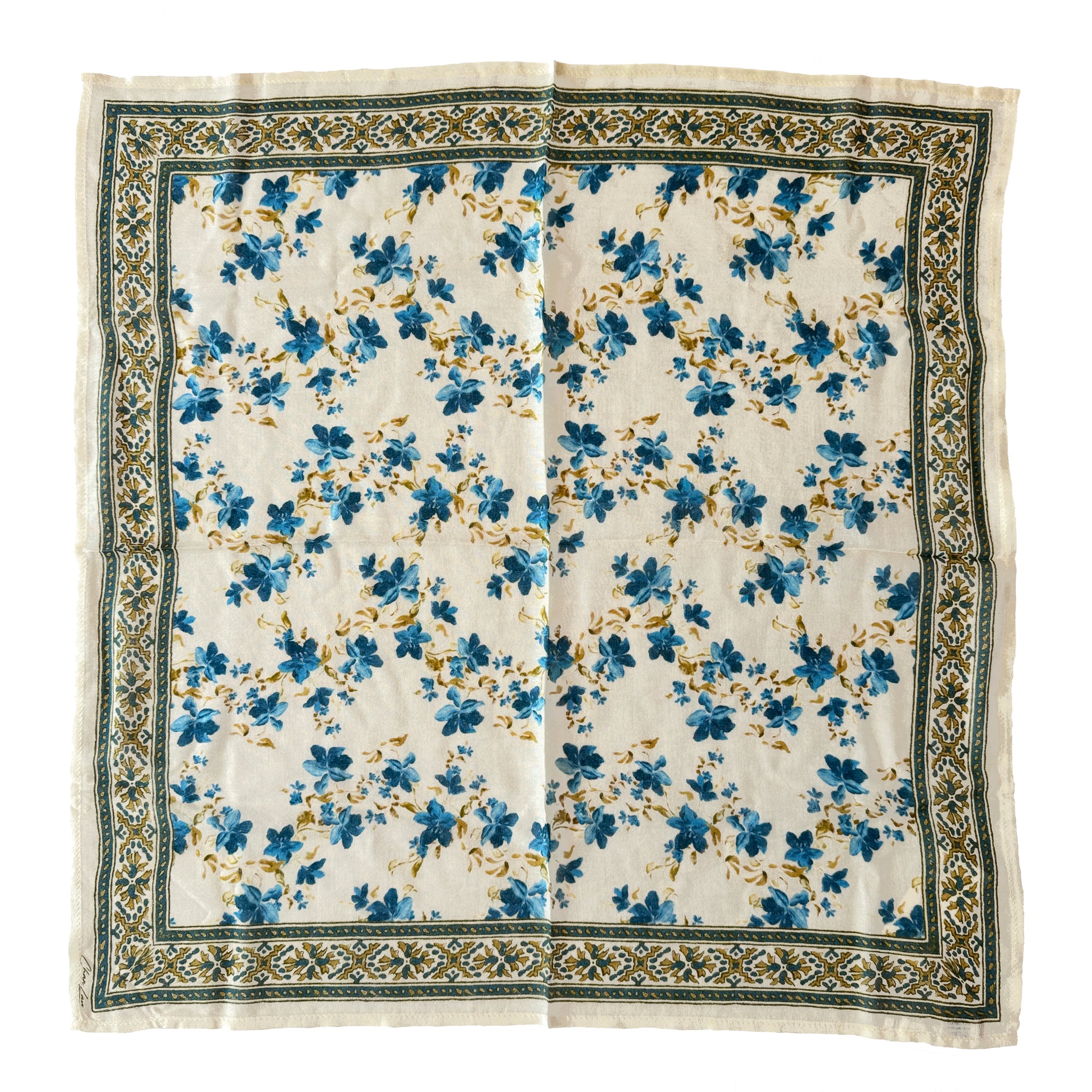 Chan Luu Floral Flower Printed Bandana Neckerchief Scarf in Lagoon Blue Green