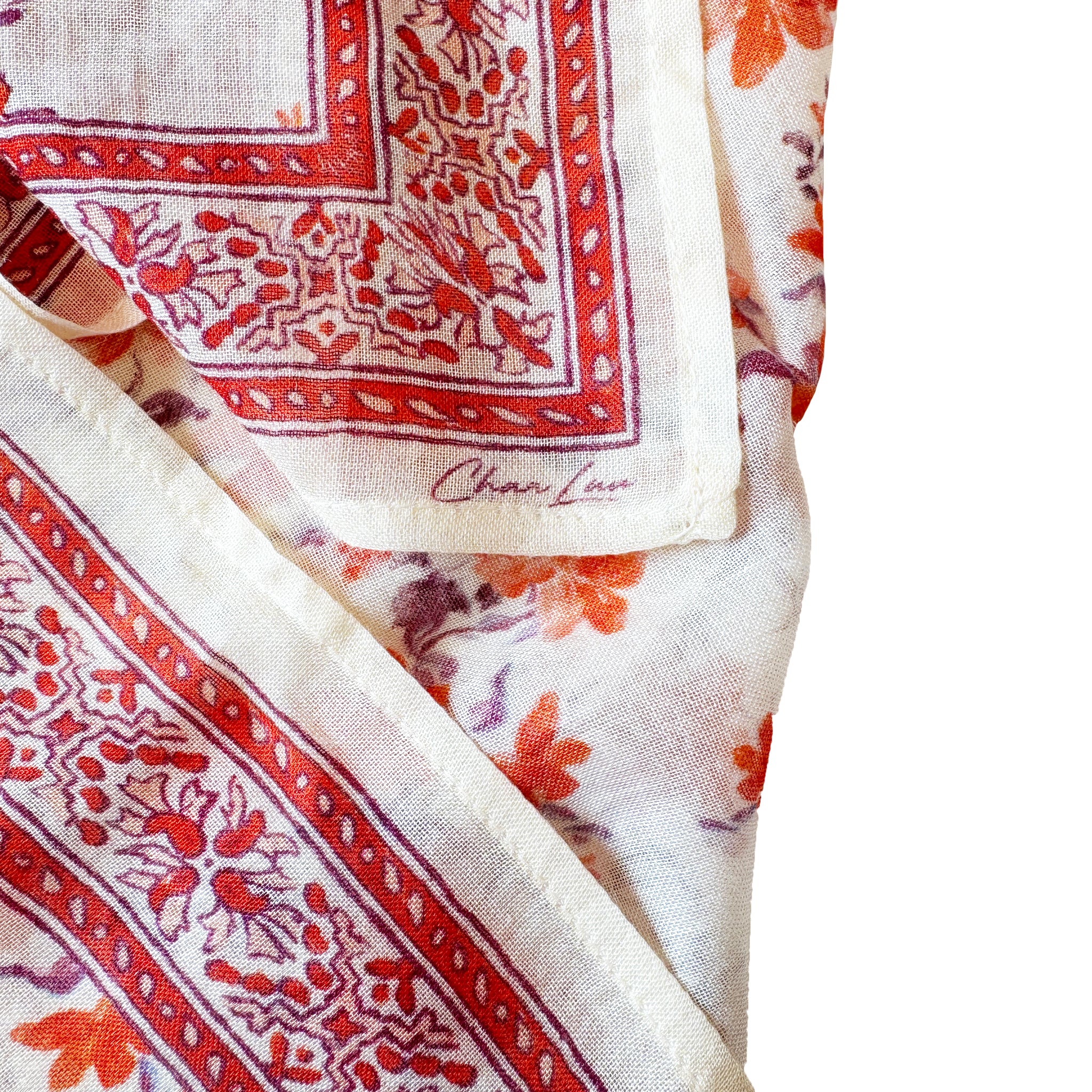 Chan Luu Floral Flower Printed Bandana Neckerchief Scarf in Poppy Red Pink