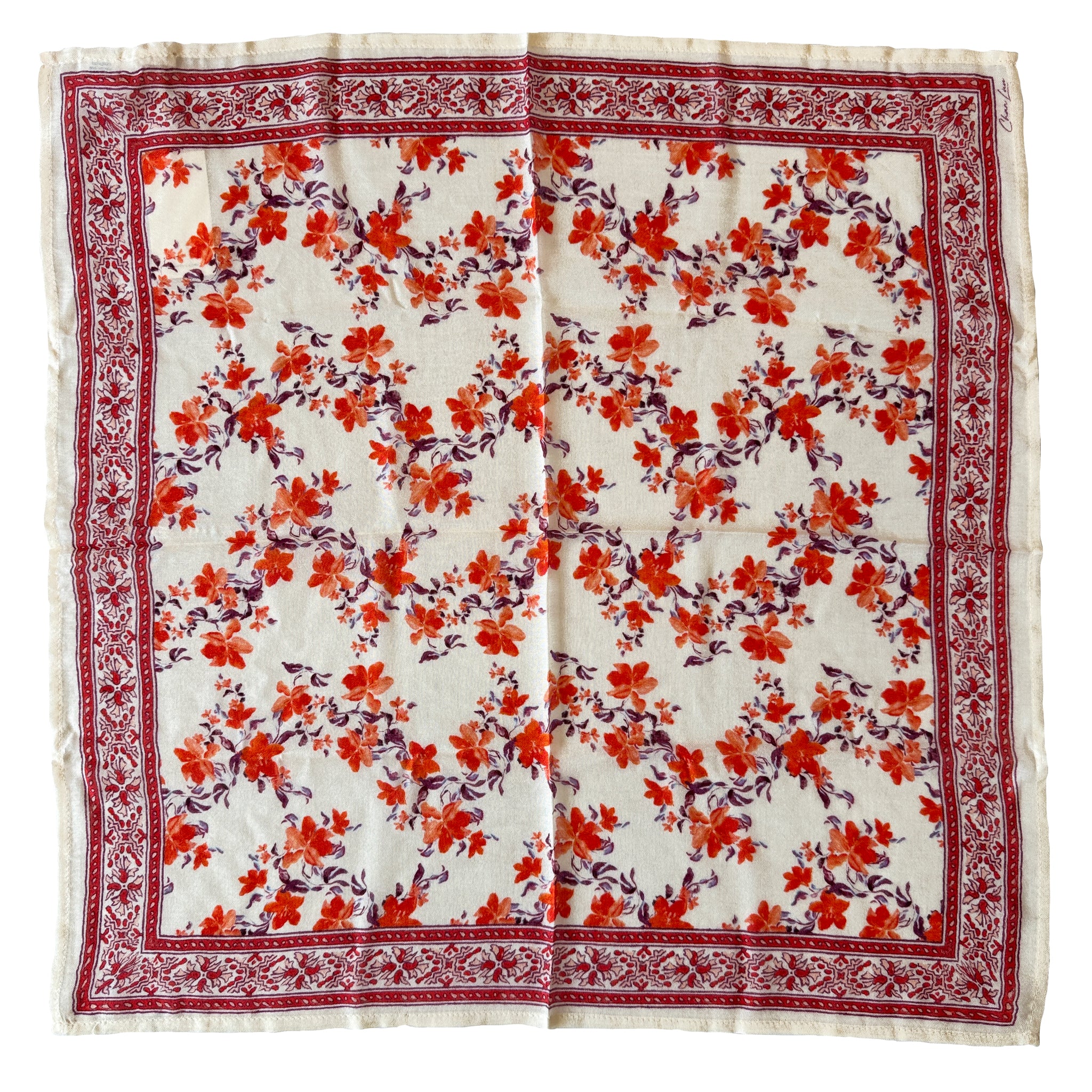 Chan Luu Floral Flower Printed Bandana Neckerchief Scarf in Poppy Red Pink