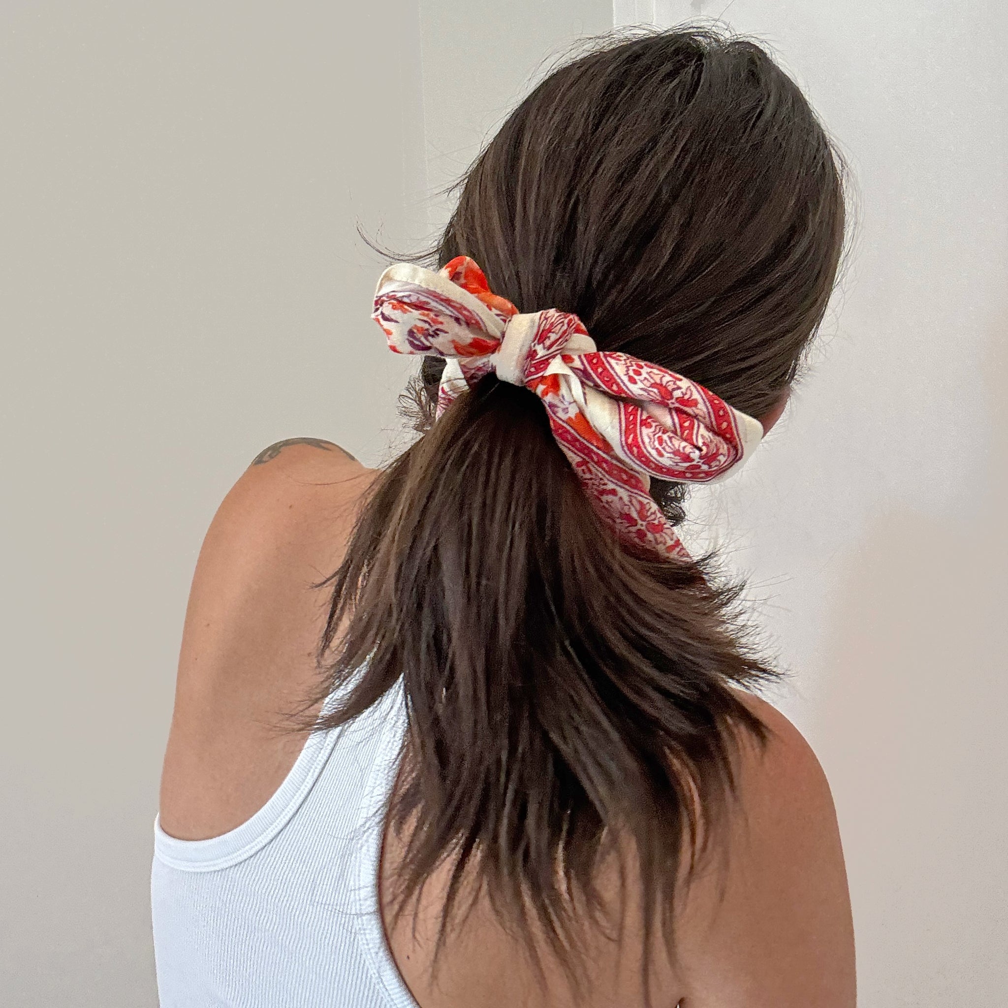Chan Luu Floral Flower Printed Bandana Neckerchief Scarf in Lagoon Blue Green