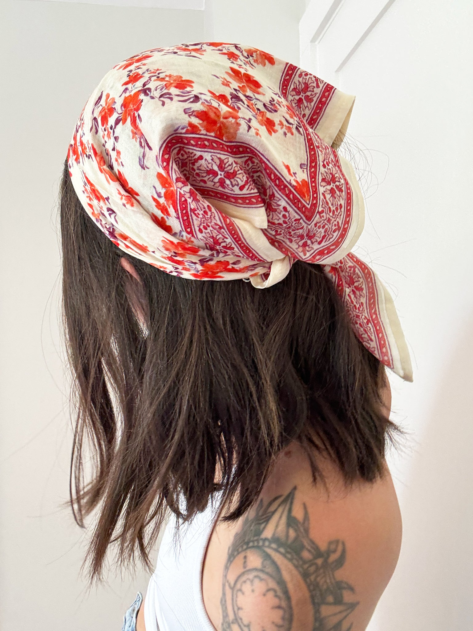 Chan Luu Floral Flower Printed Bandana Neckerchief Scarf in Tender Shoots Neon Green