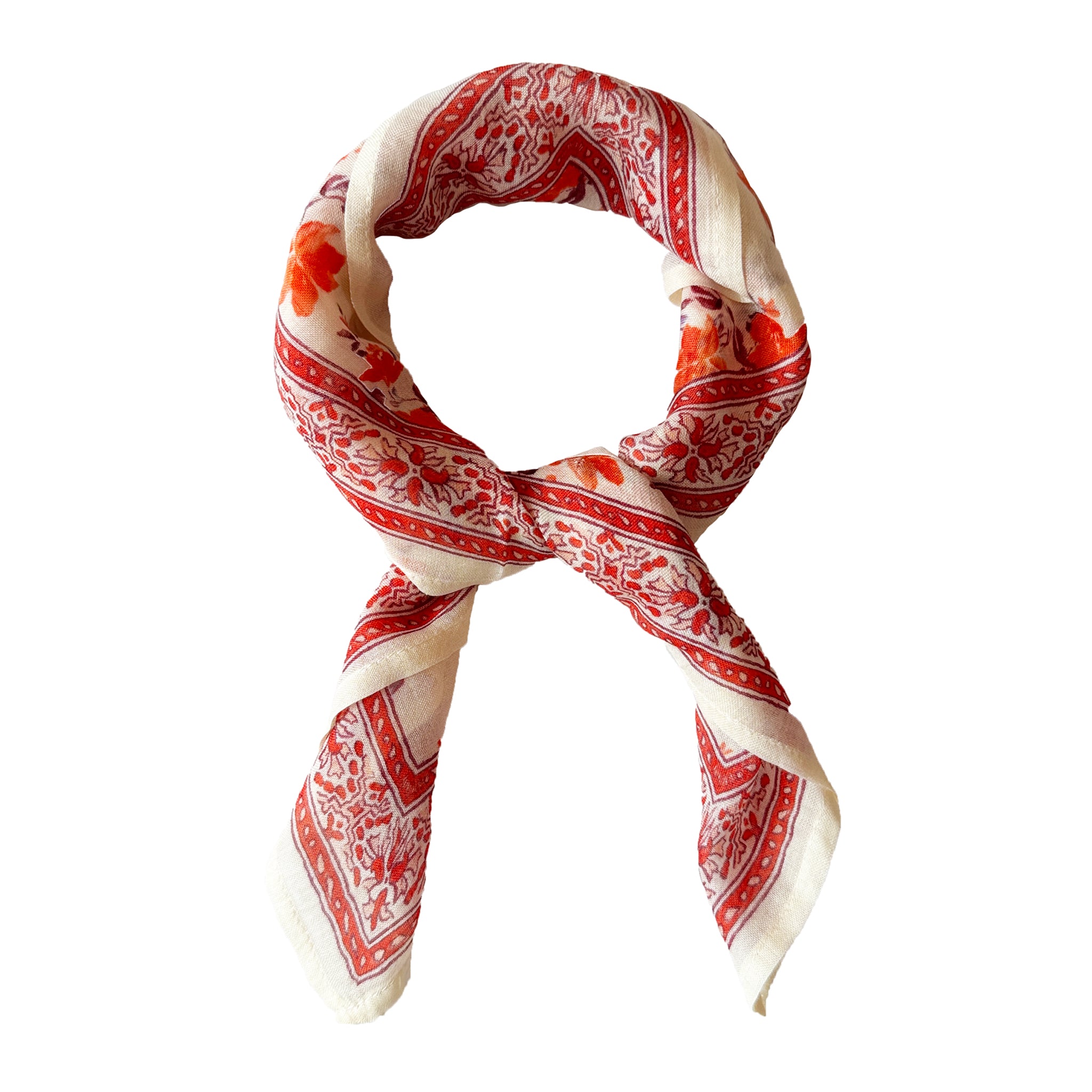 Chan Luu Floral Flower Printed Bandana Neckerchief Scarf in Poppy Red Pink