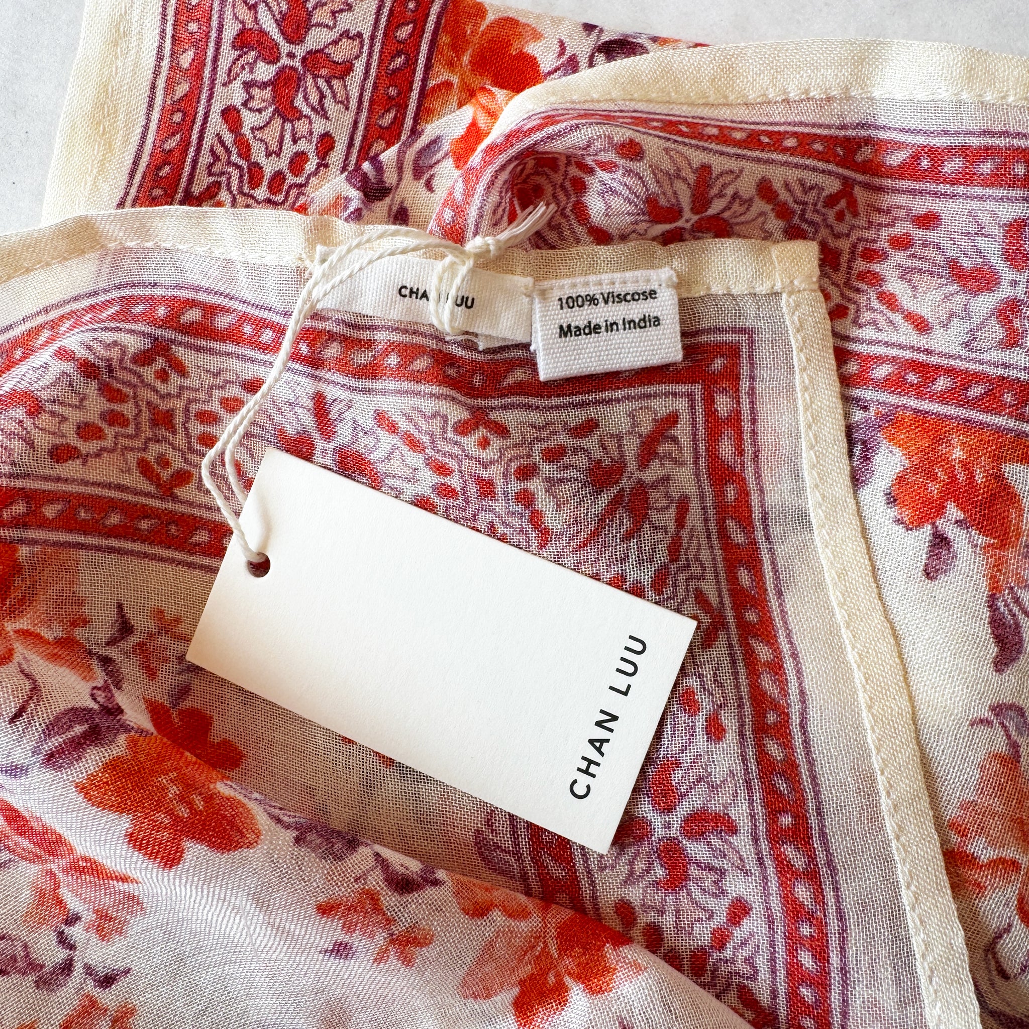Chan Luu Floral Flower Printed Bandana Neckerchief Scarf in Poppy Red Pink
