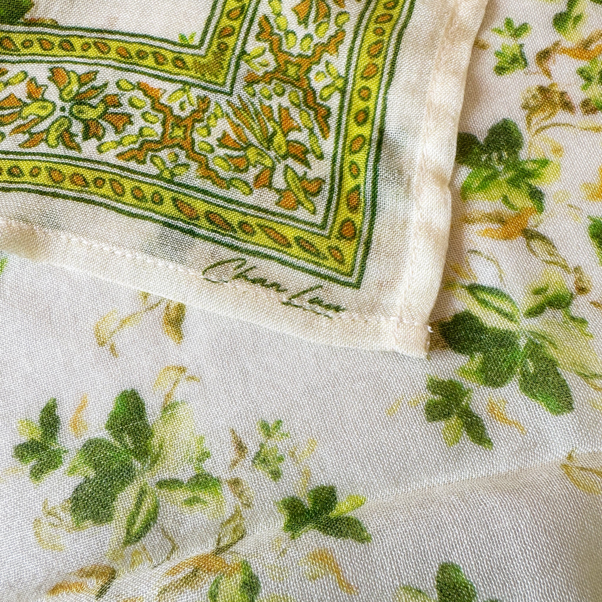 Chan Luu Floral Flower Printed Bandana Neckerchief Scarf in Tender Shoots Neon Green