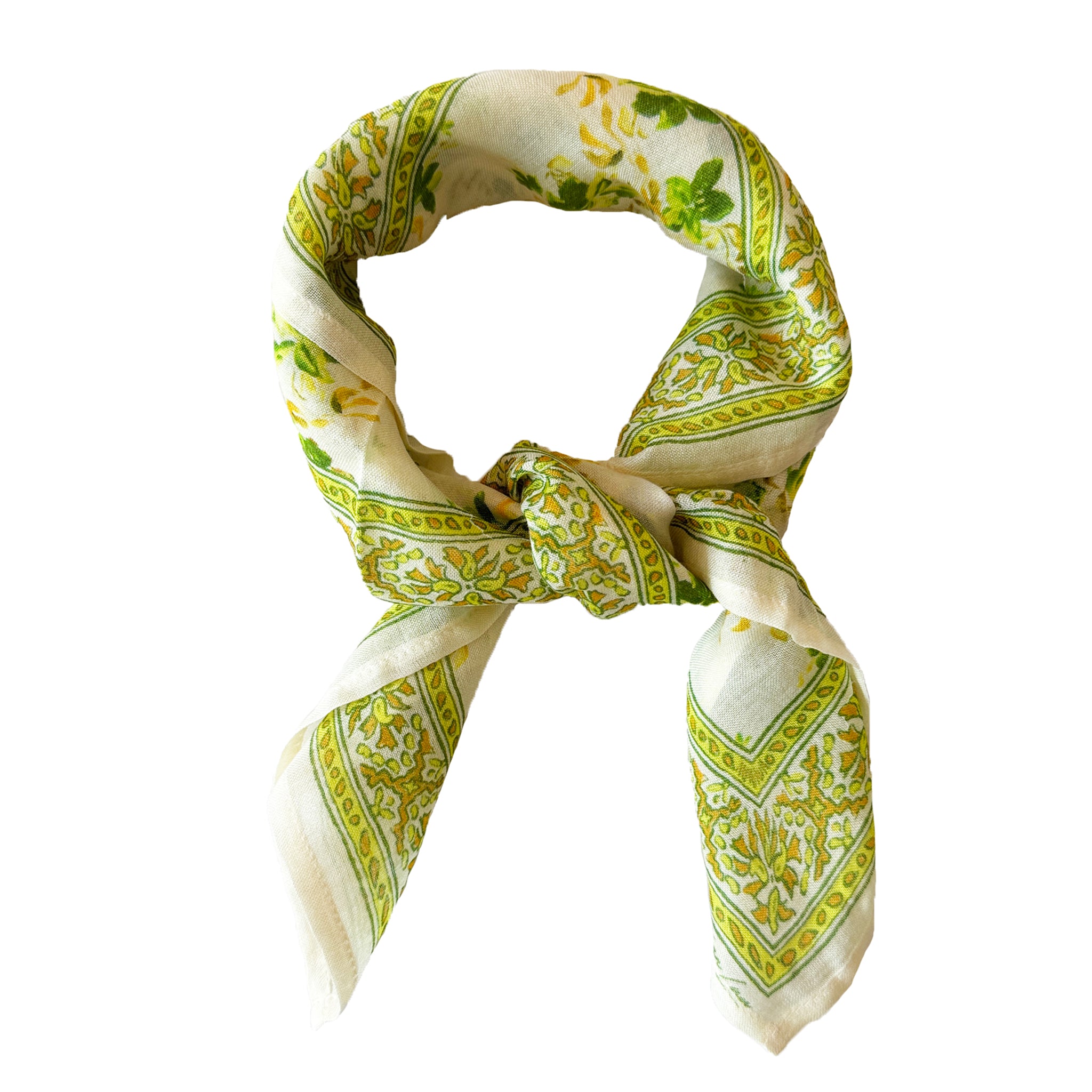 Chan Luu Floral Flower Printed Bandana Neckerchief Scarf in Tender Shoots Neon Green
