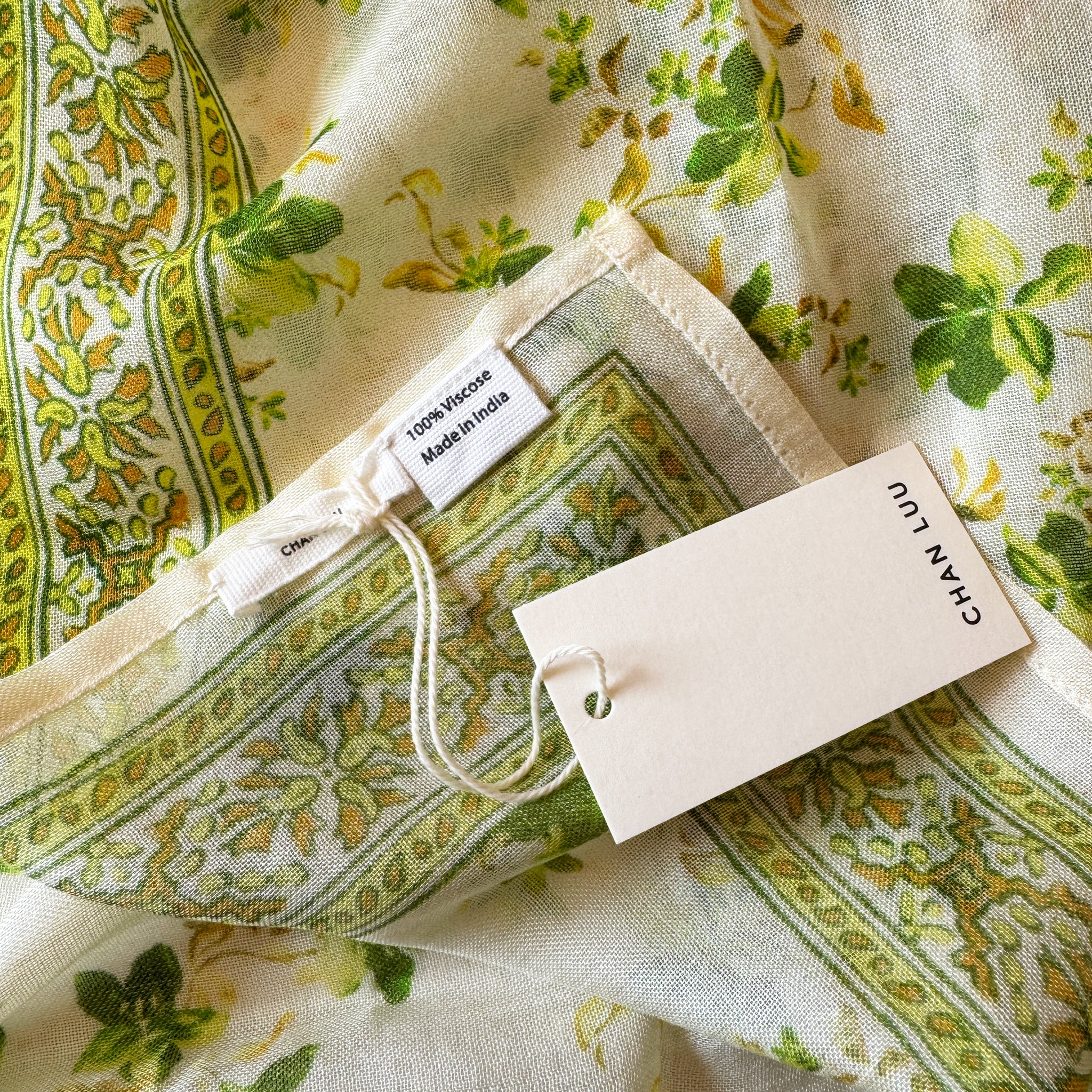 Chan Luu Floral Flower Printed Bandana Neckerchief Scarf in Tender Shoots Neon Green