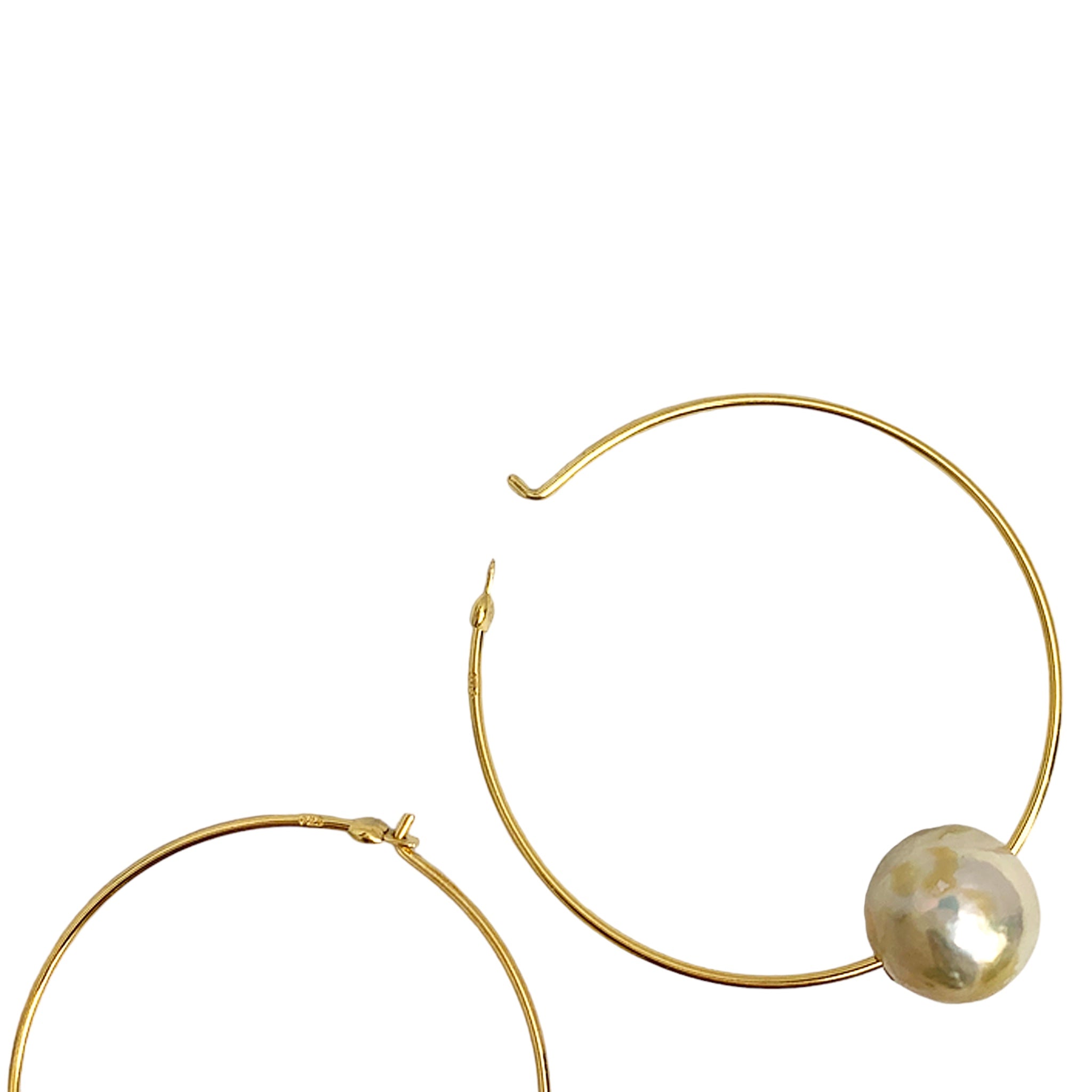Chan Luu 1.50 Inch Champagne Floating Pearl Hoops in Gold Plated
