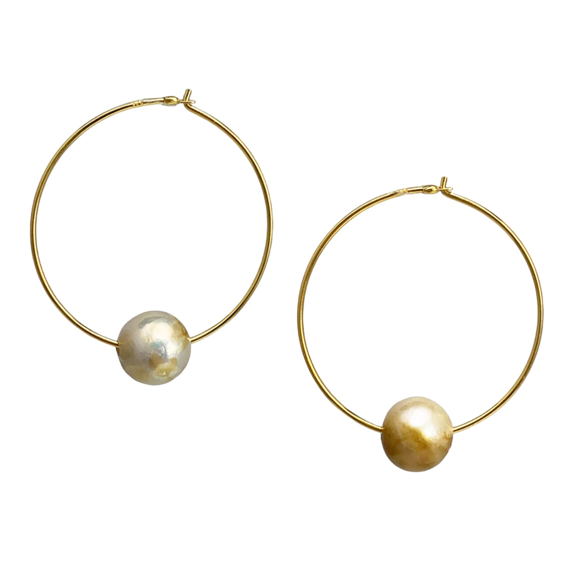 Chan Luu 1.50 Inch Champagne Floating Pearl Hoops in Gold Plated