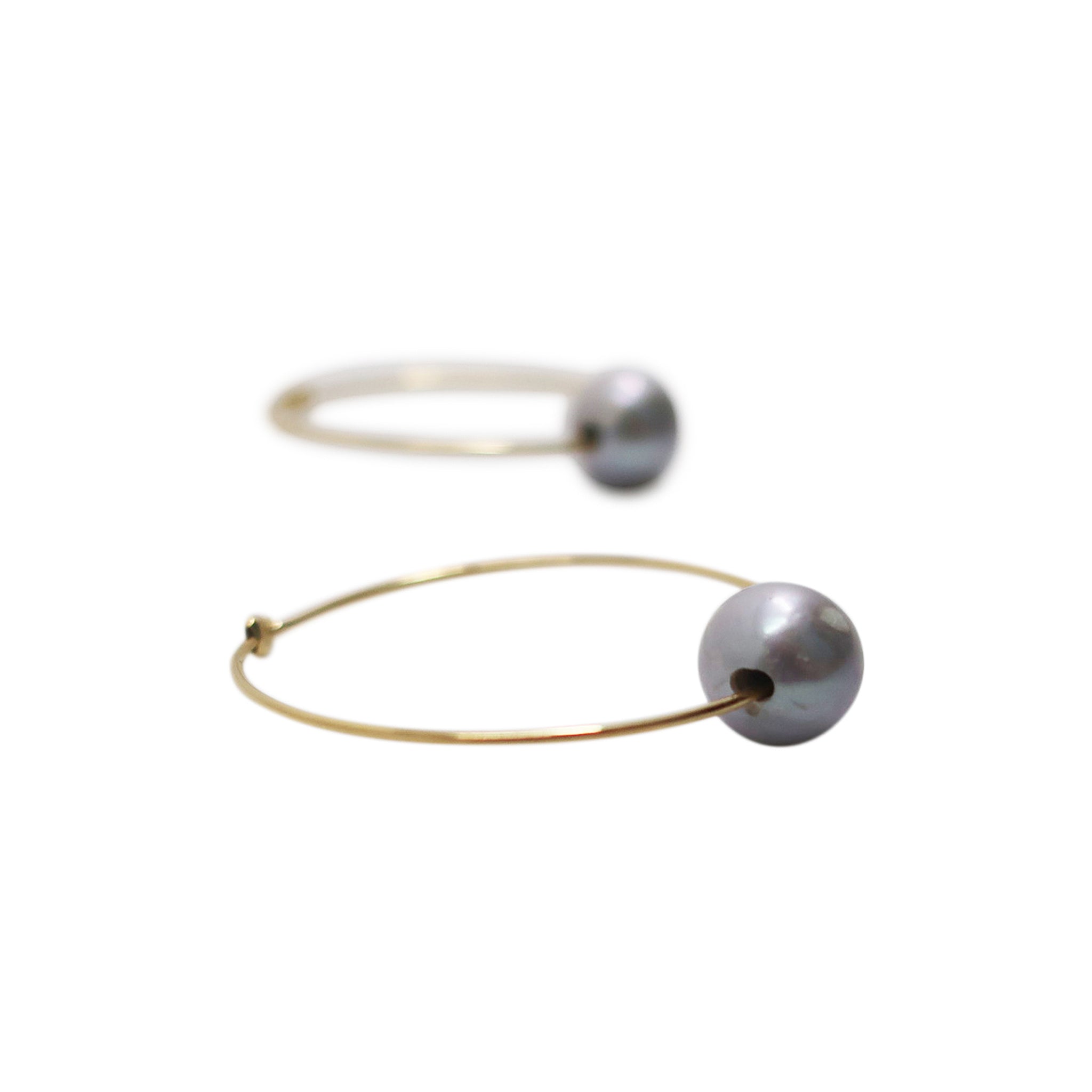 Chan Luu 1.50 Inch Grey Floating Pearl Hoops in Gold Plated