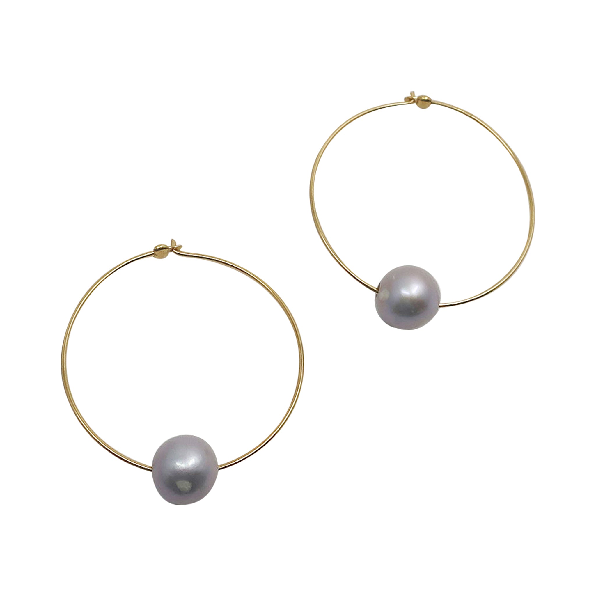 Chan Luu 1.50 Inch Grey Floating Pearl Hoops in Gold Plated