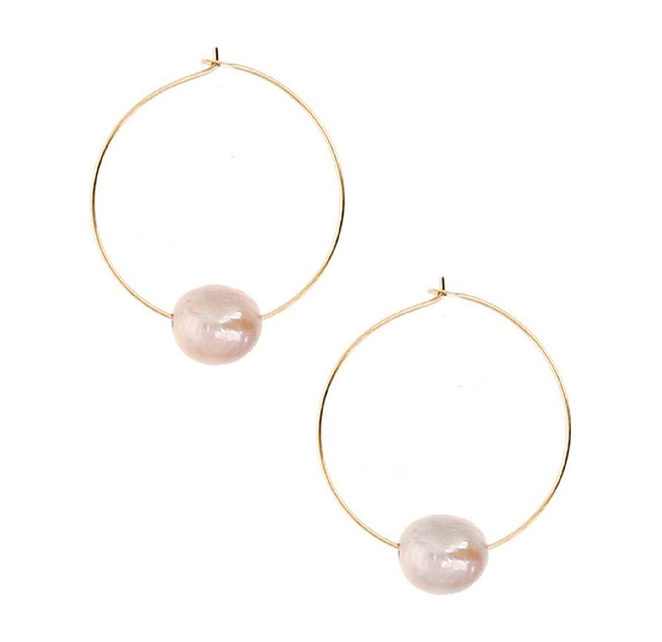 Chan Luu 1.50 inch Pink Floating Pearl Hoops in Gold Plated