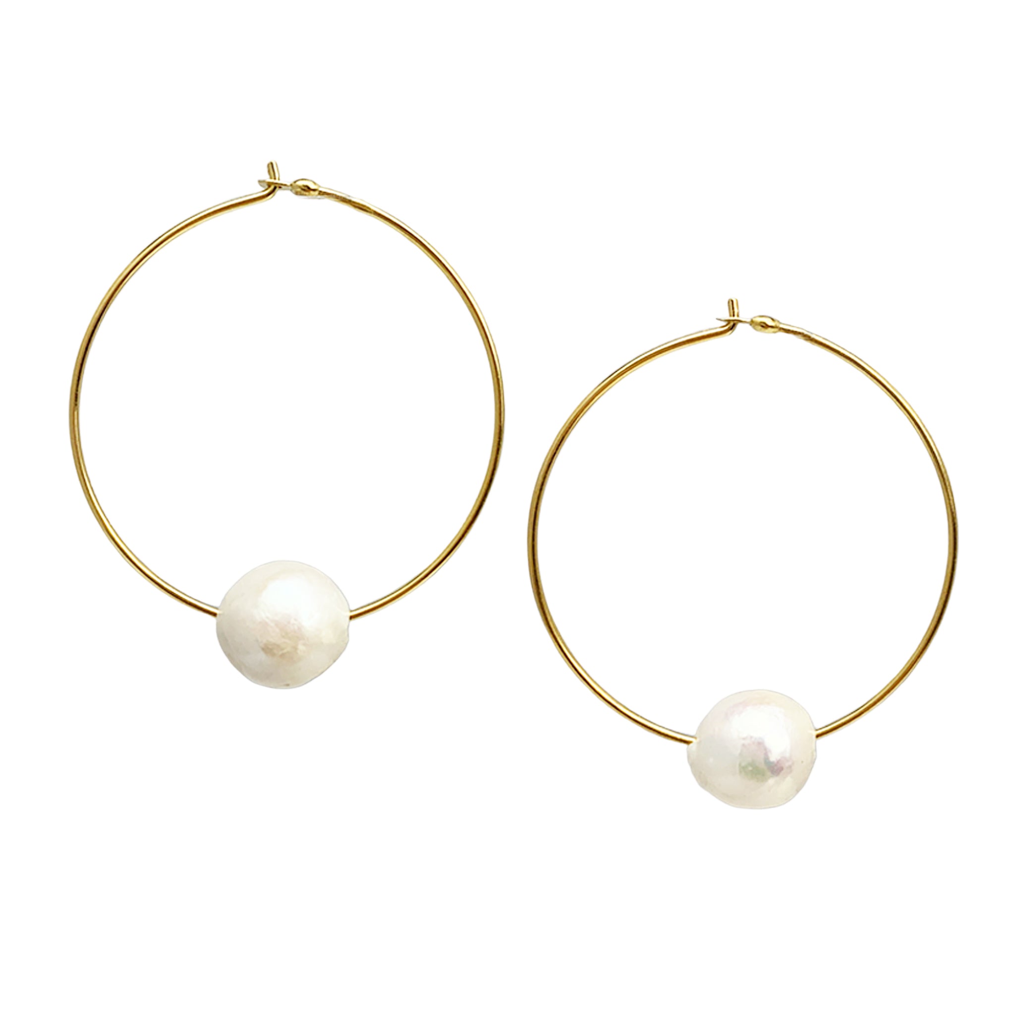 Chan Luu 1.50 Inch White Floating Pearl Hoops in Gold Plated