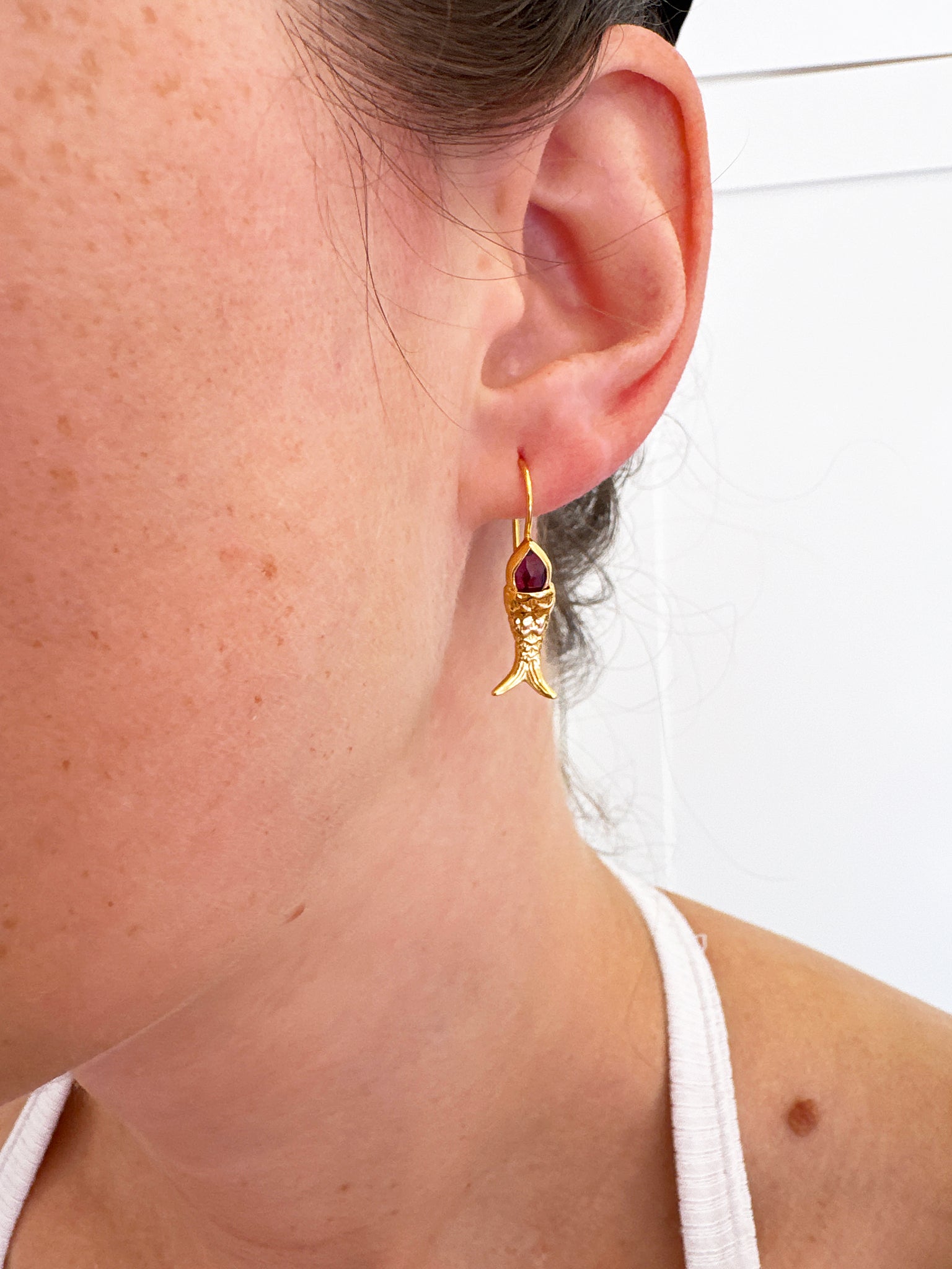 Chan Luu Fish Drop Dangle Earrings in Garnet and 18k Gold Vermeil