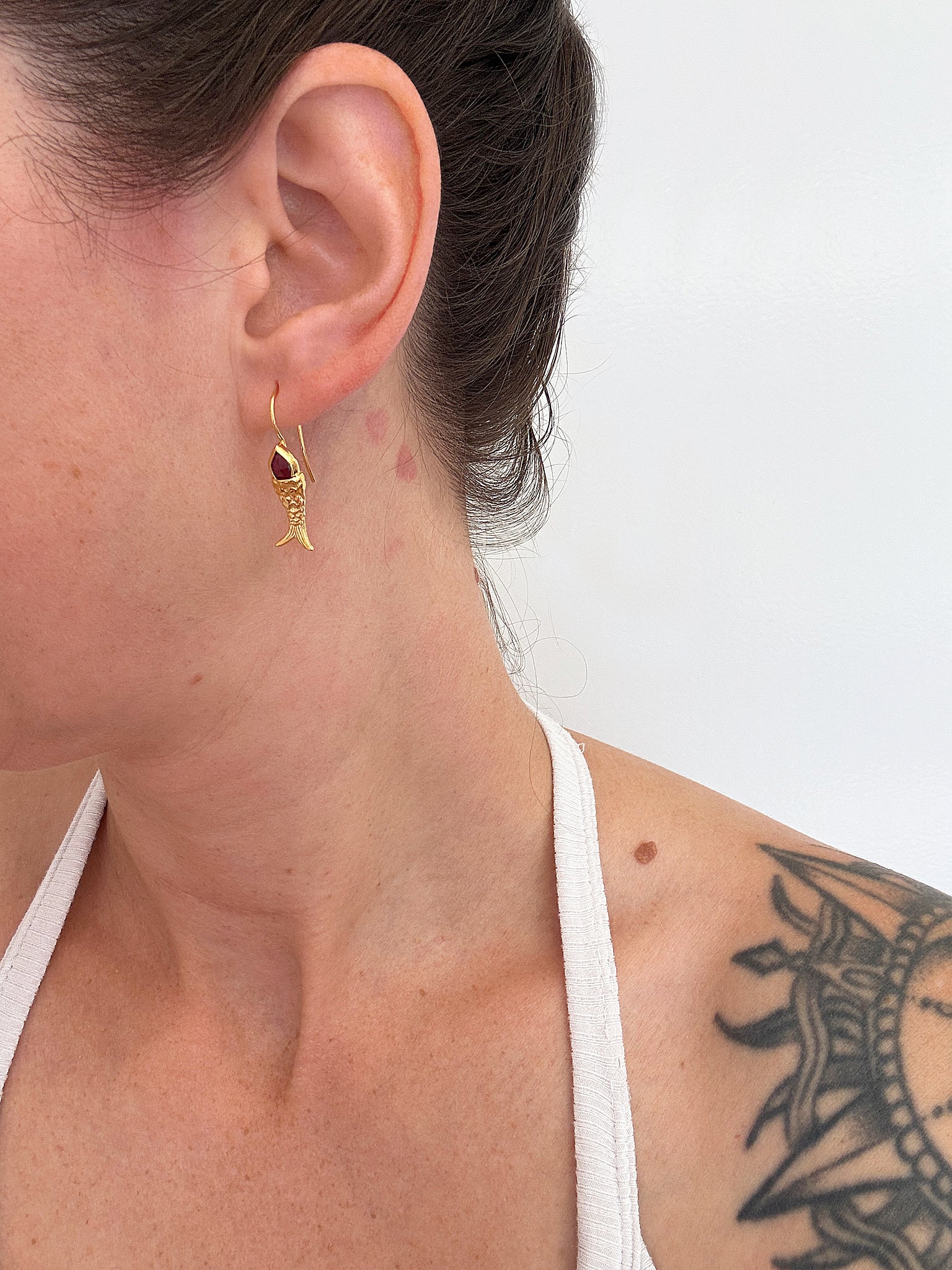 Chan Luu Fish Drop Dangle Earrings in Garnet and 18k Gold Vermeil