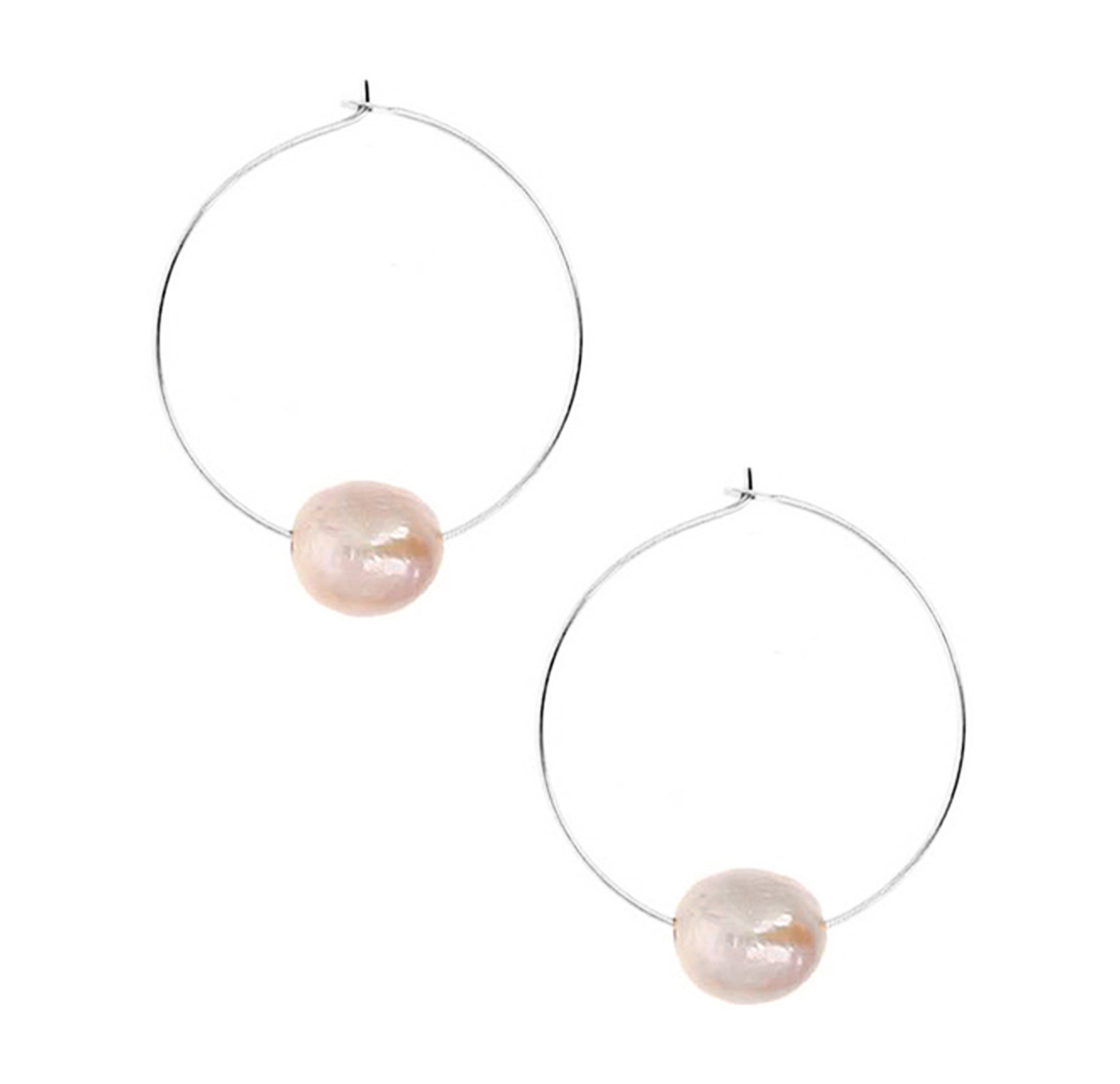 Chan Luu 1.50 Inch Pink Floating Pearl Hoops in Silver