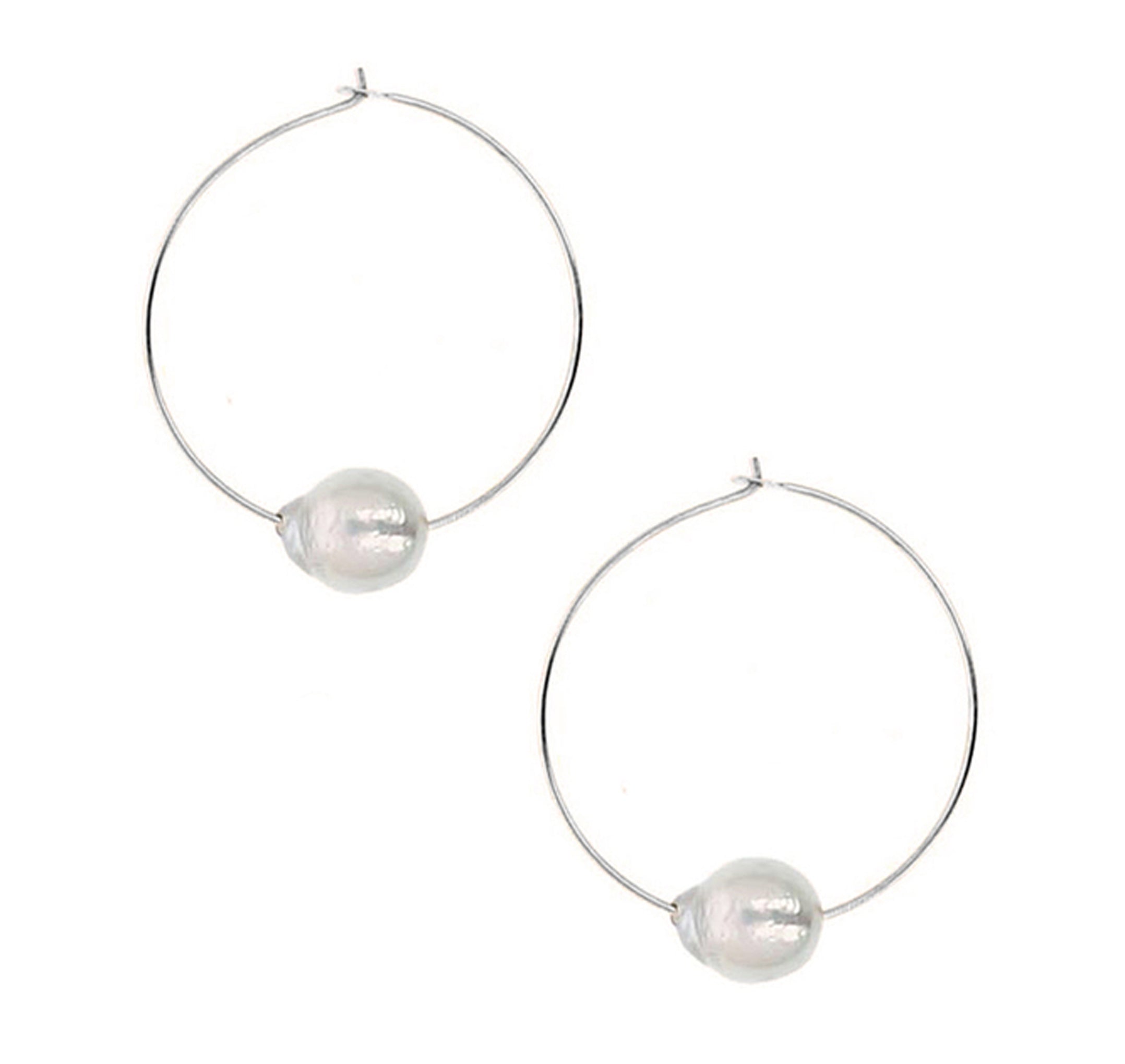 Chan Luu 1.50 Inch White Floating Pearl Hoop Earrings in Silver