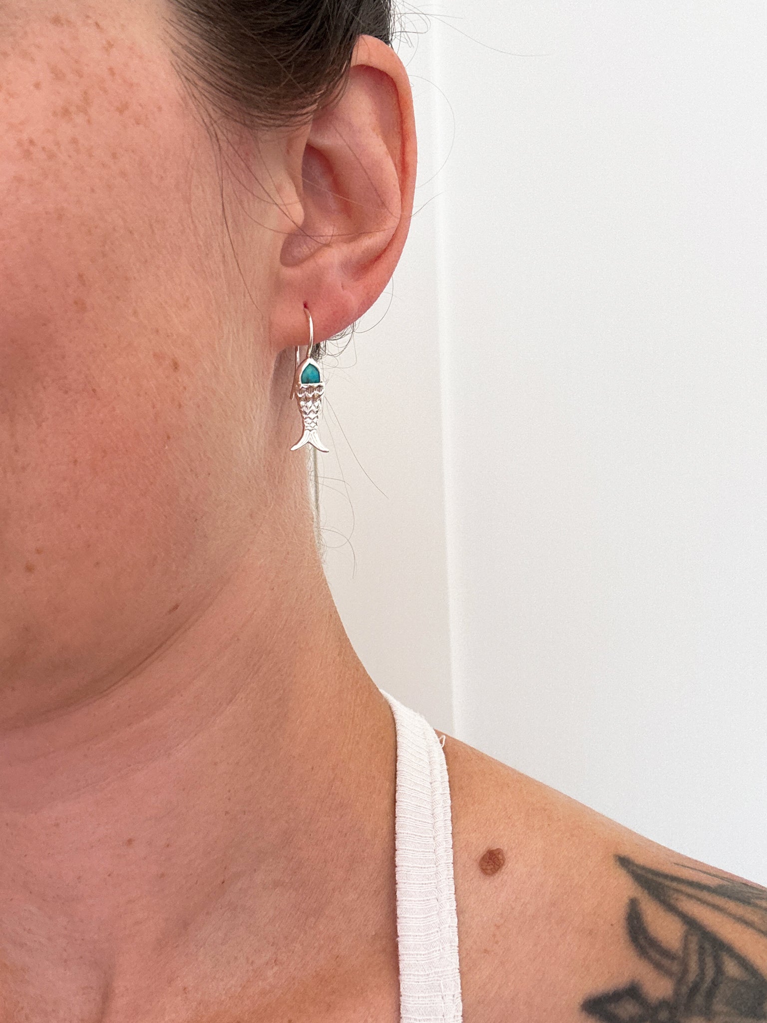 Chan Luu Fish Drop Dangle Earrings in Turquoise and Sterling Silver