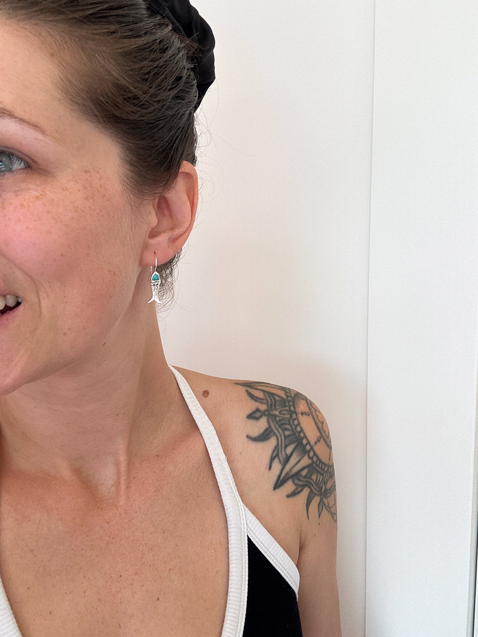 Chan Luu Fish Drop Dangle Earrings in Turquoise and Sterling Silver