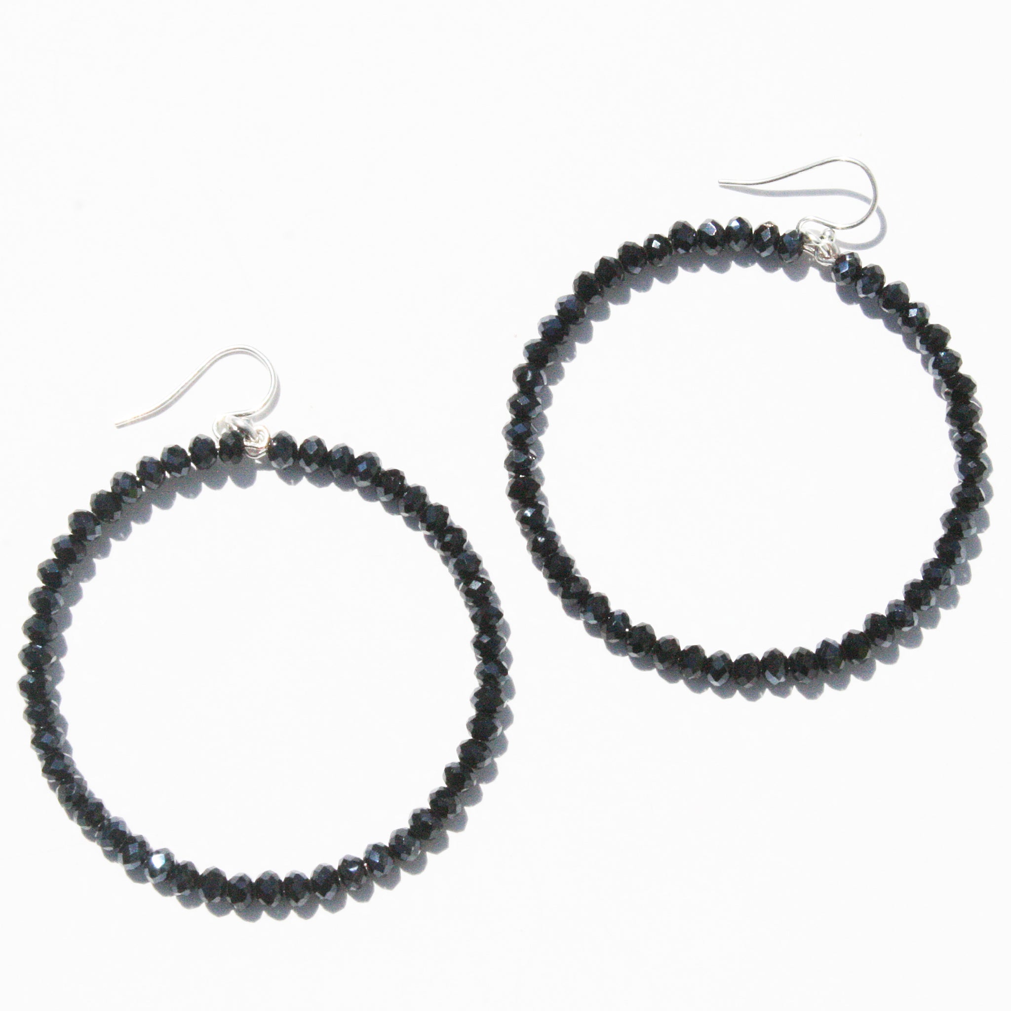 Chan Luu 2.25 Inch Silver Hoop Earrings in Midnight Navy Blue Crystals