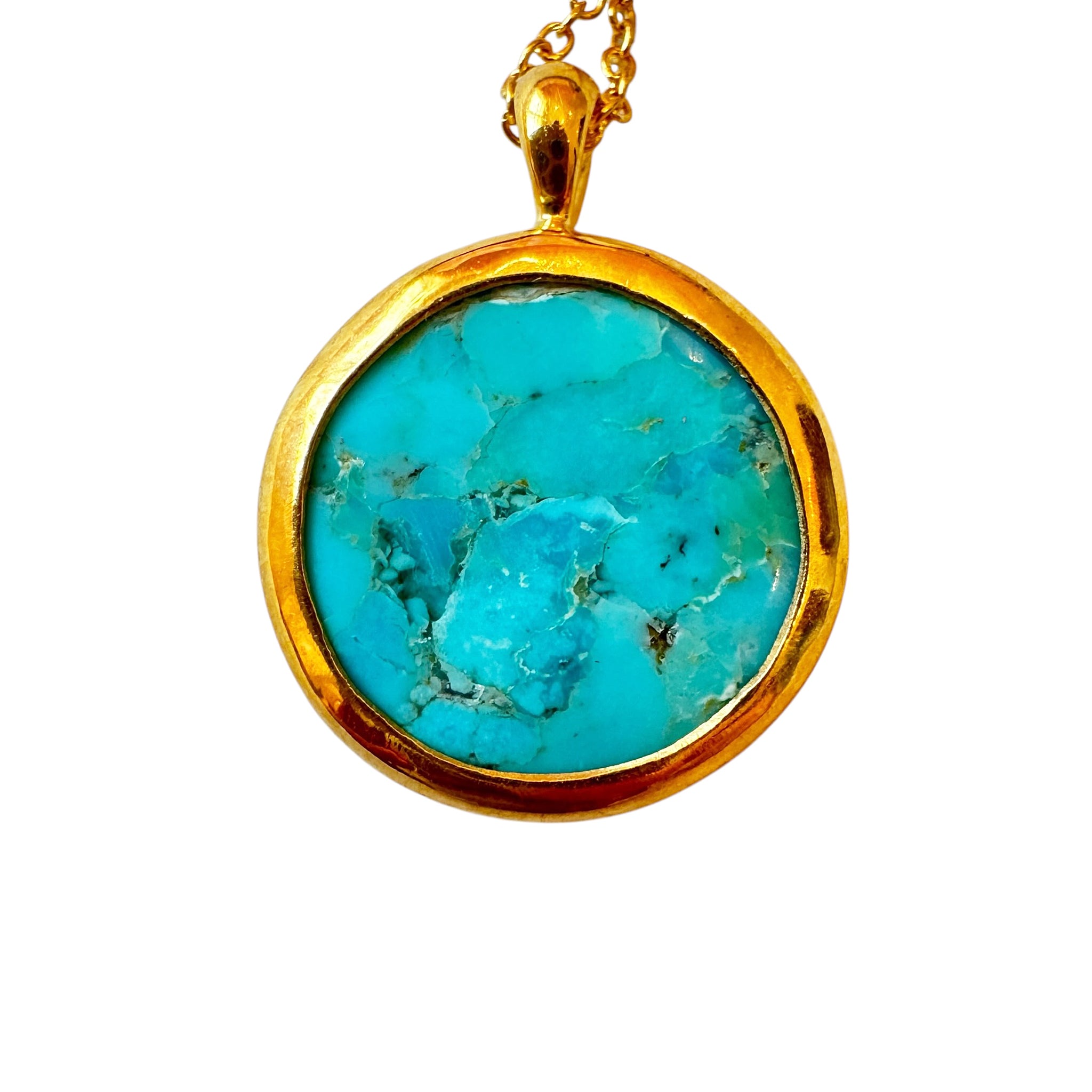 Chan Luu Sardinia Circular Pendant Necklace in Turquoise and 18k Gold Vermeil