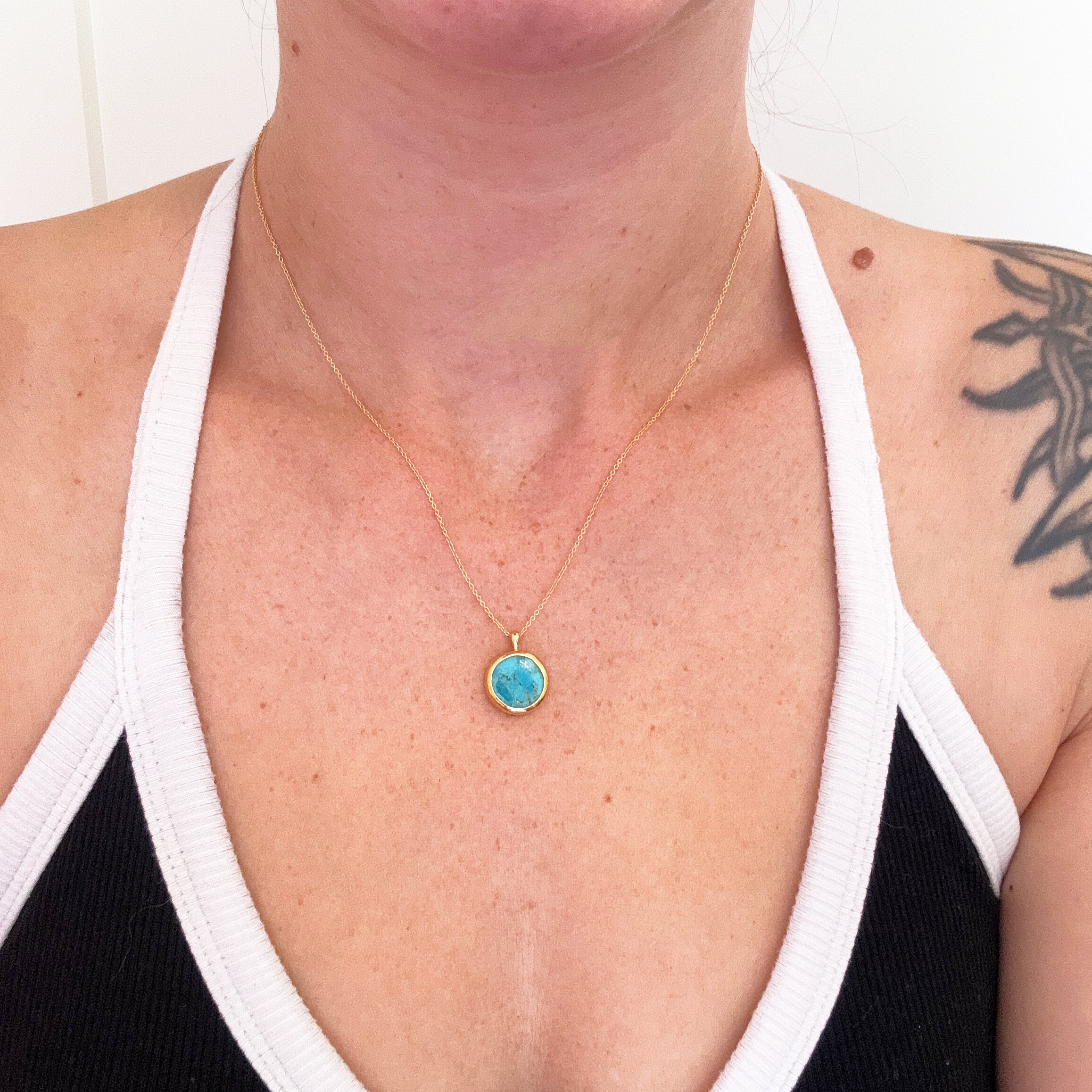 Chan Luu Sardinia Circular Pendant Necklace in Turquoise and 18k Gold Vermeil