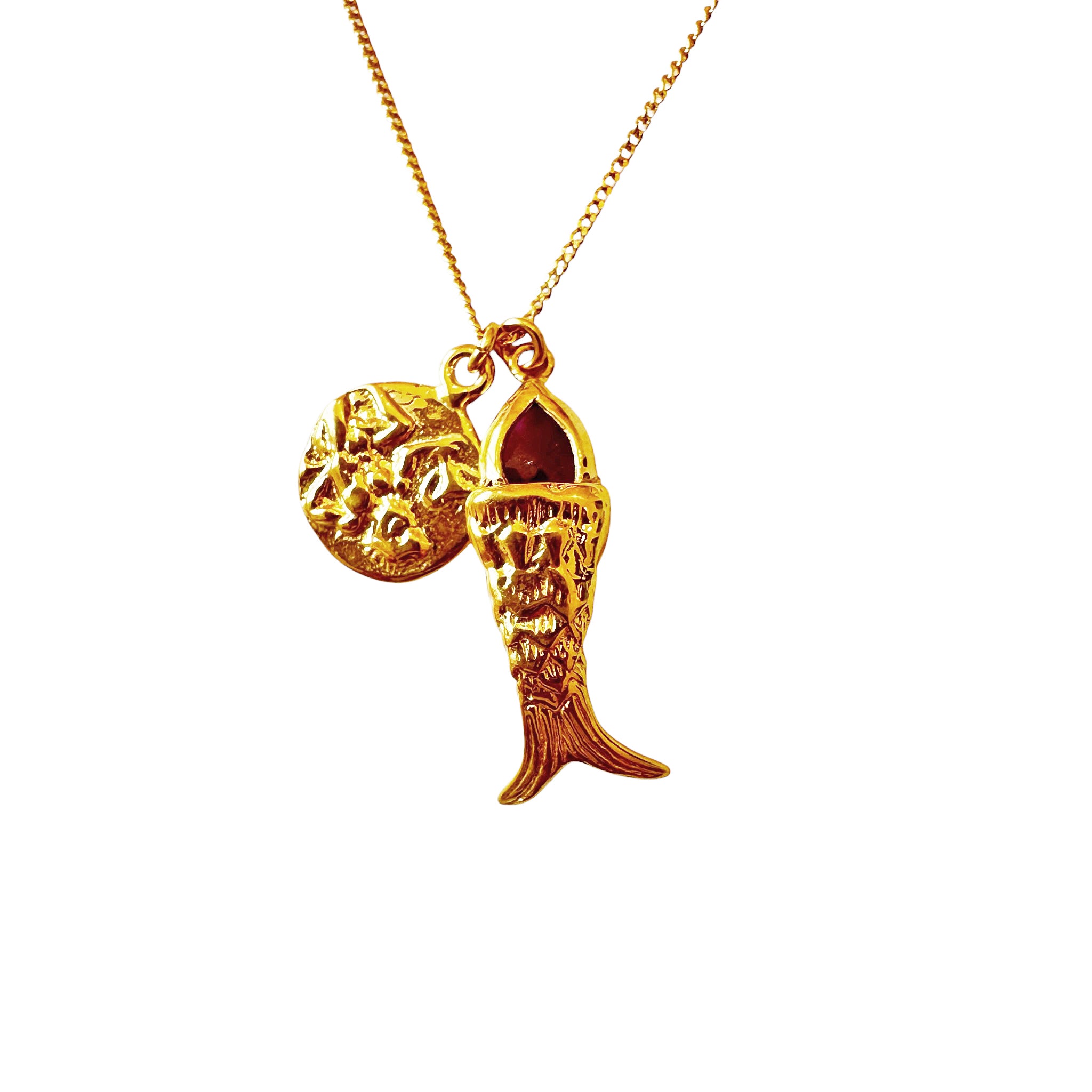 Chan Luu Fish Multi Charm Pendant Necklace in Garnet and 18k Gold Vermeil