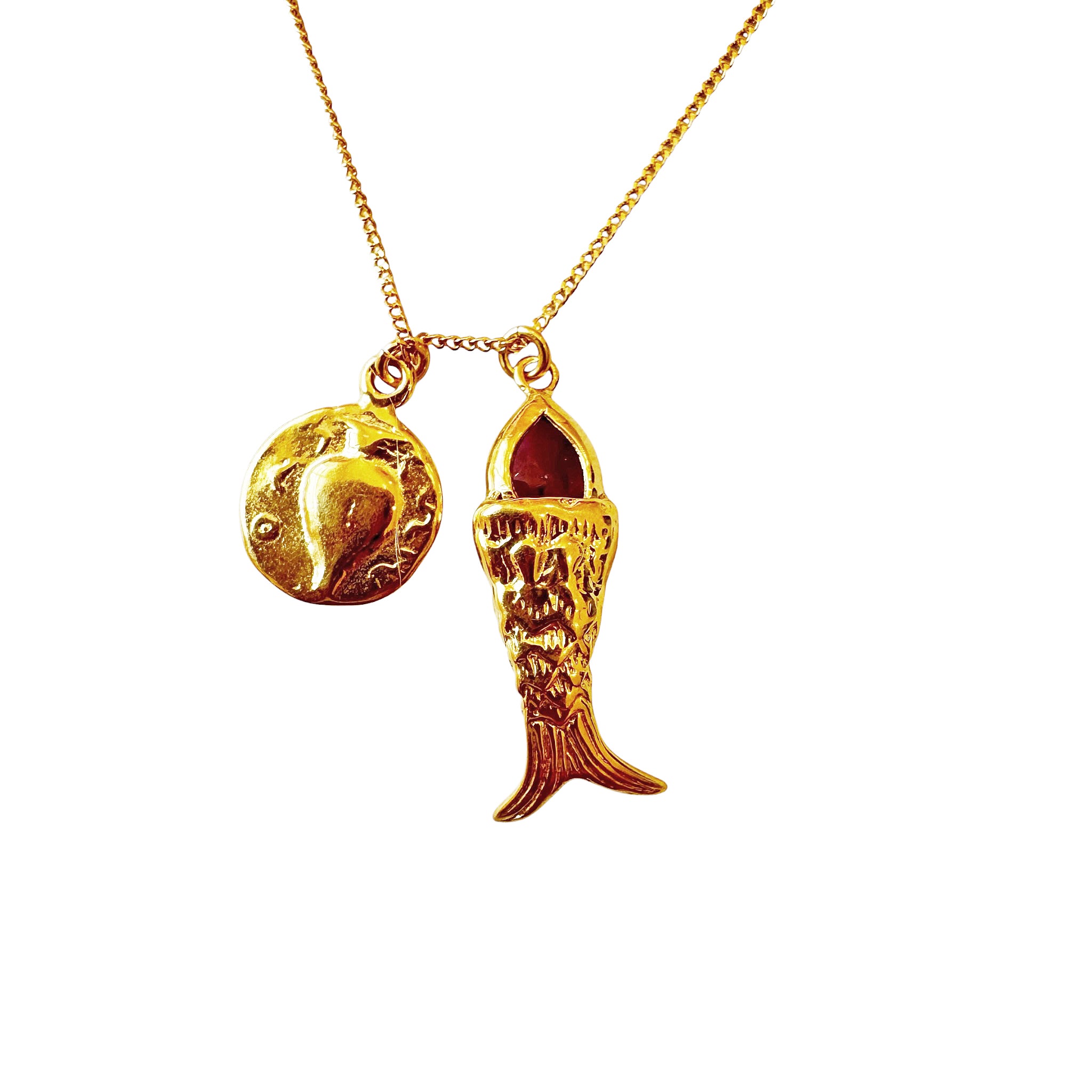 Chan Luu Fish Multi Charm Pendant Necklace in Garnet and 18k Gold Vermeil