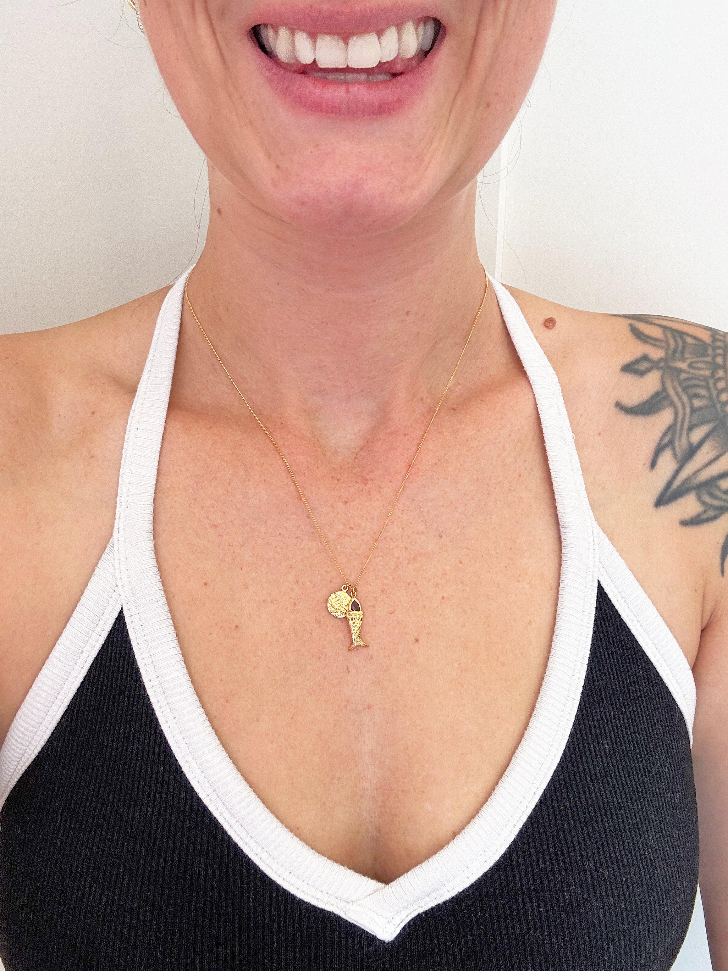 Chan Luu Fish Multi Charm Pendant Necklace in Garnet and 18k Gold Vermeil