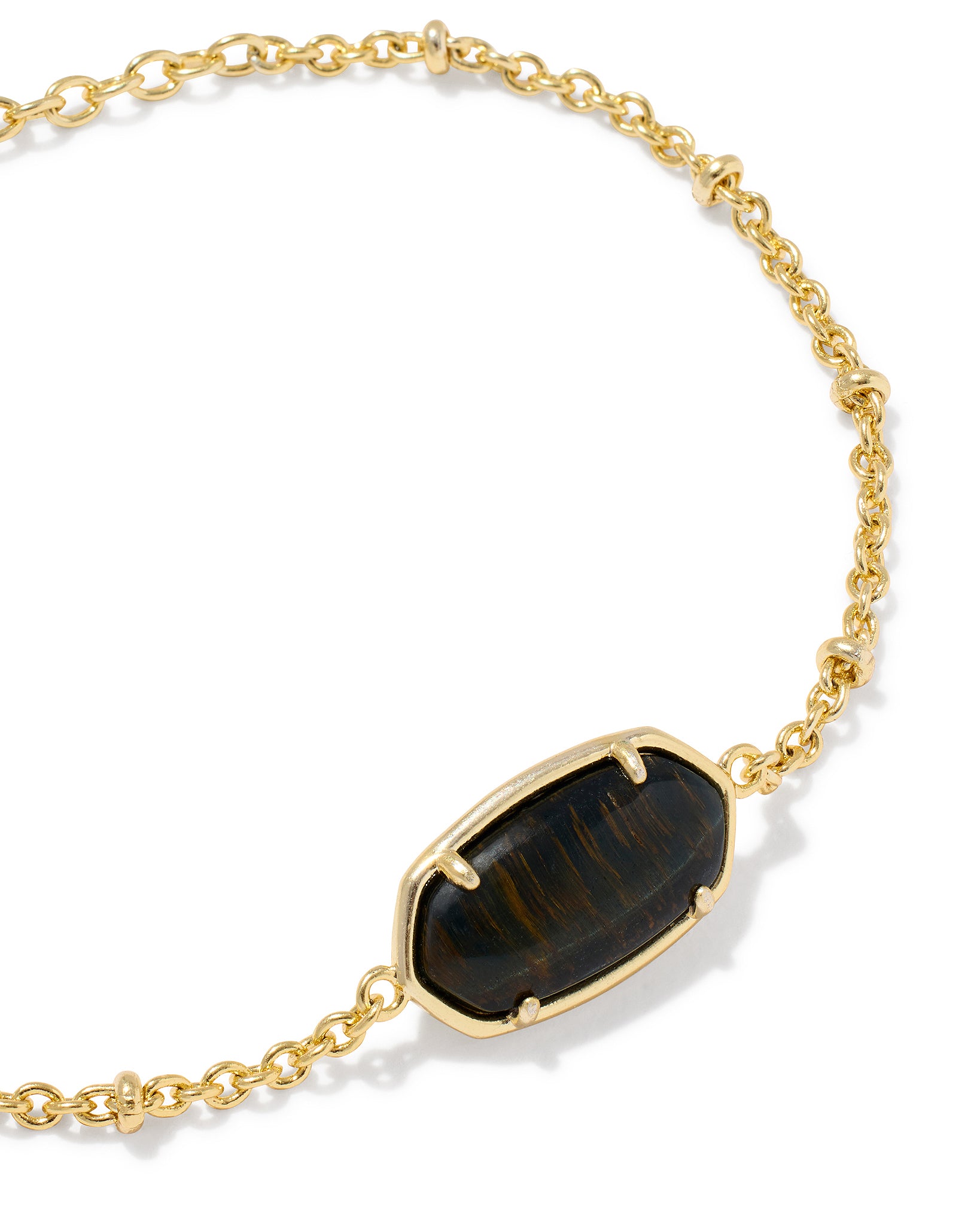 Kendra Scott Tiger Striped Elaina Oval Delicate Chain Bracelet in Dark Brown Hawks Eye and Gold Plated